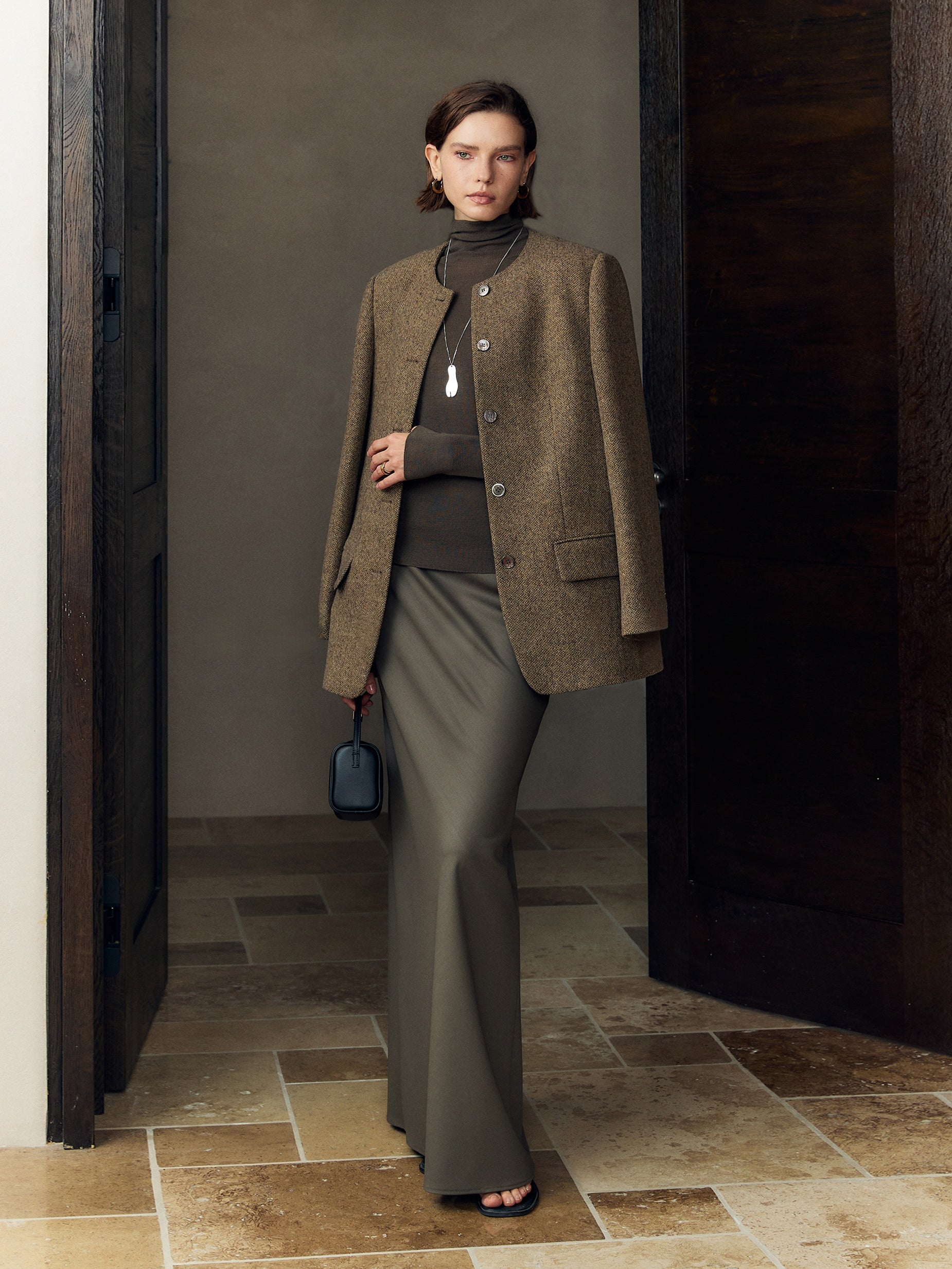 Japanese Washable 90S Fine Merino Wool Pencil Skirt | Elegant High-End Fishtail Hem Midi Skirt