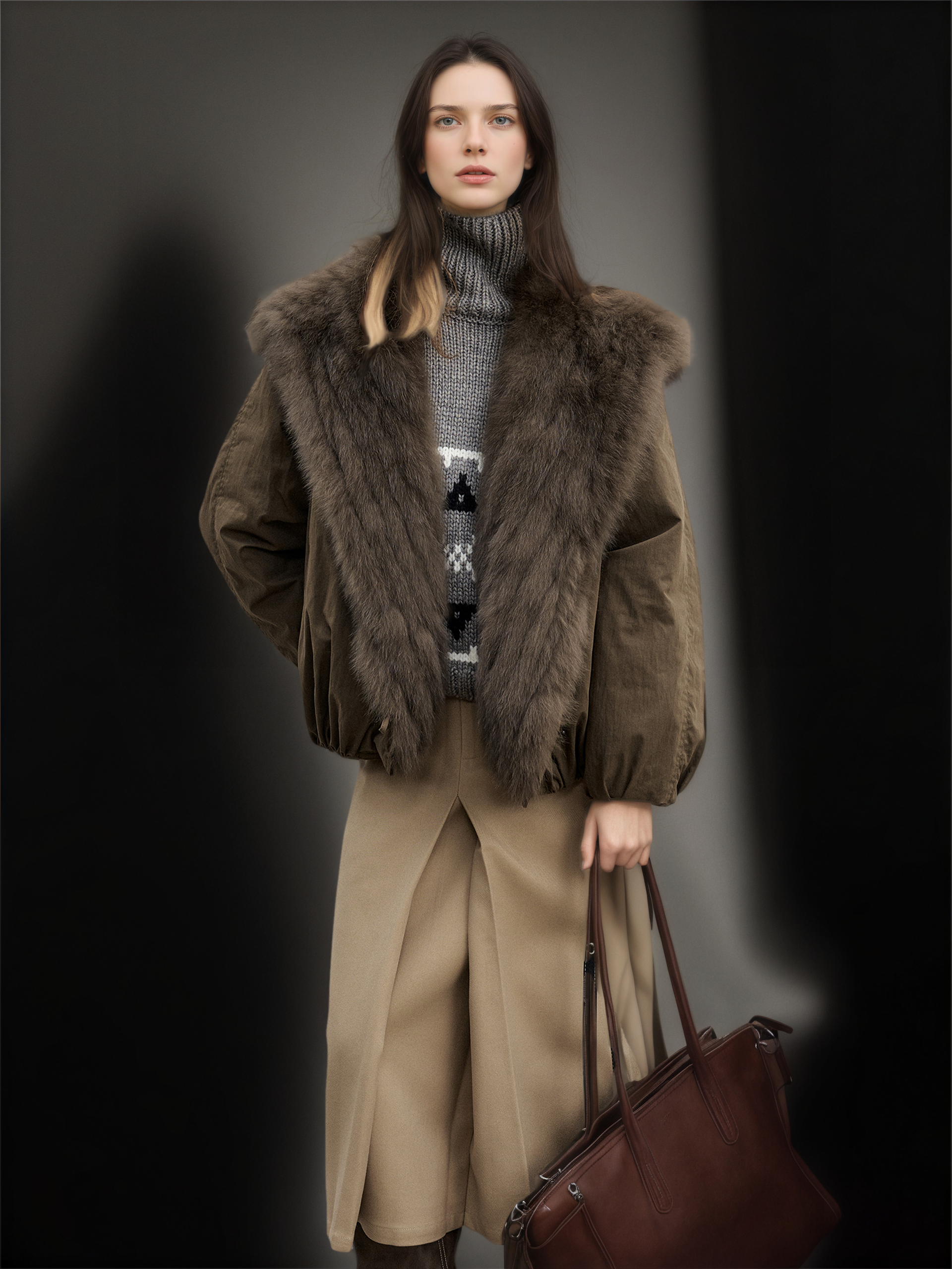 Women’s Short Down Parka Jacket with Fox Fur Hood | 90% White Goose Down Winter Coat