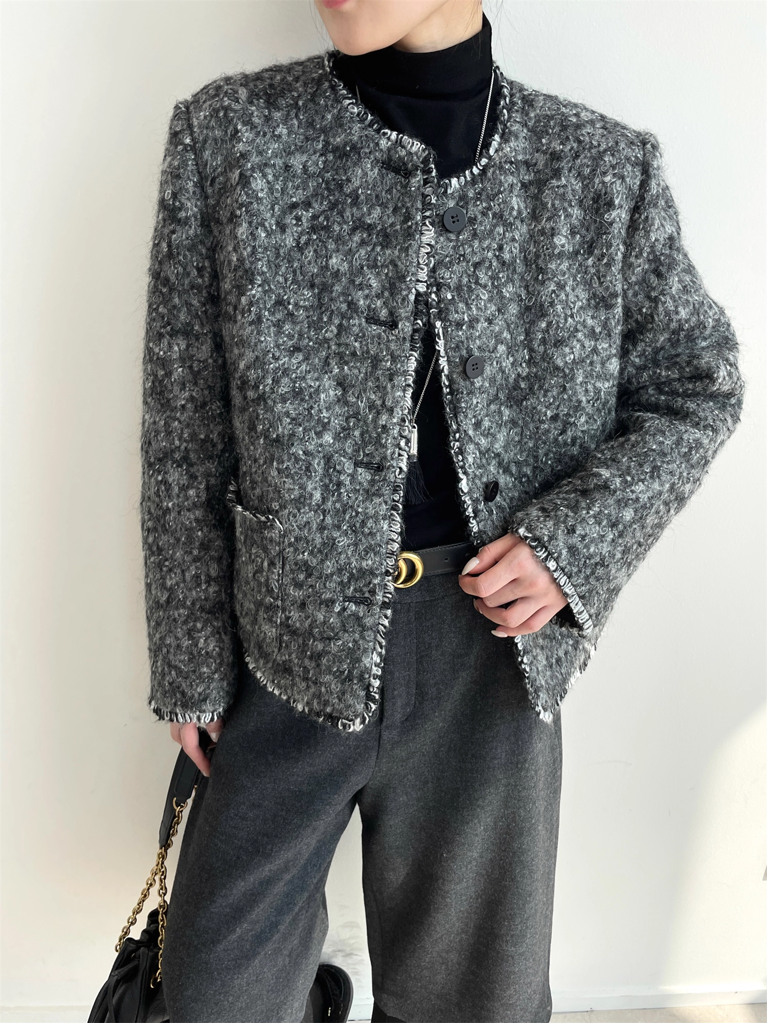 Women’s Wool Blend Down Jacket | 90% White Duck Down Elegant Bouclé Style Winter Coat