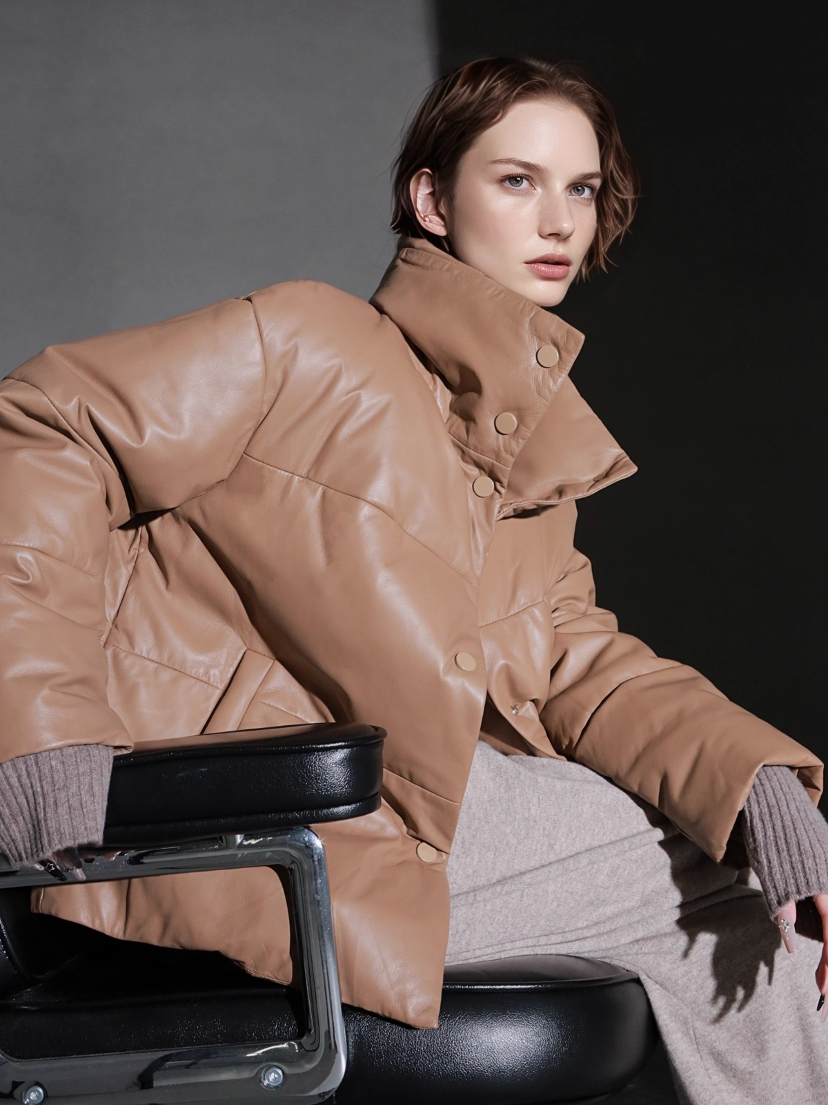 Women’s Genuine Sheepskin Down Jacket | Stand Collar White Goose Down Leather Coat for Fall and Winter