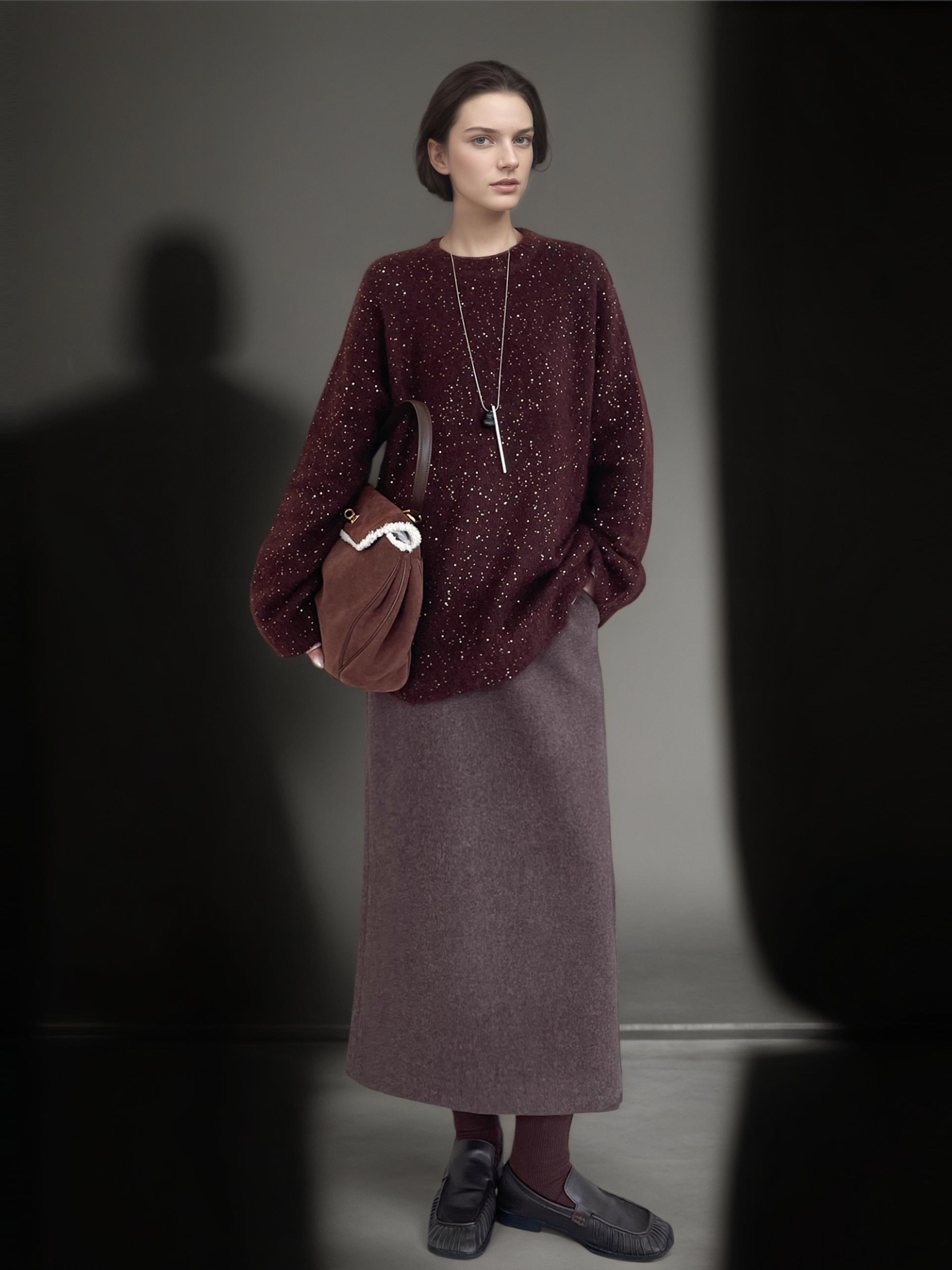 Women’s Premium Mohair Alpaca Wool Sweater | Soft Brushed Knit Pullover with Sequin Yarn for Winter