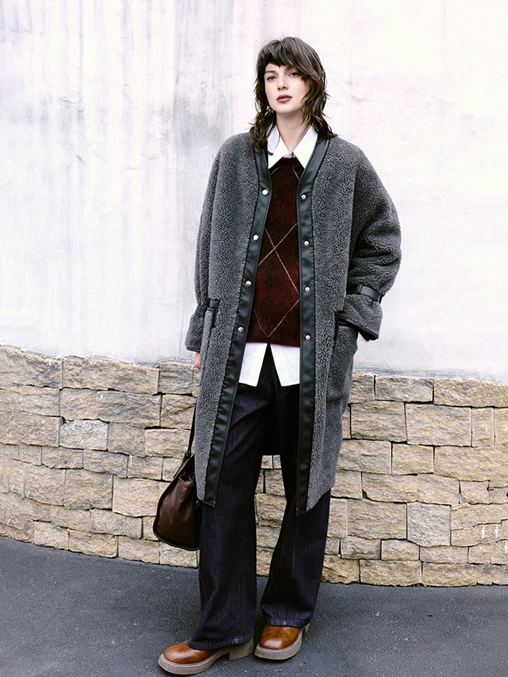 Cozy Heavyweight Brushed 100% Cashmere Diamond-Pattern Sweater for Women — Festive Christmas Knit