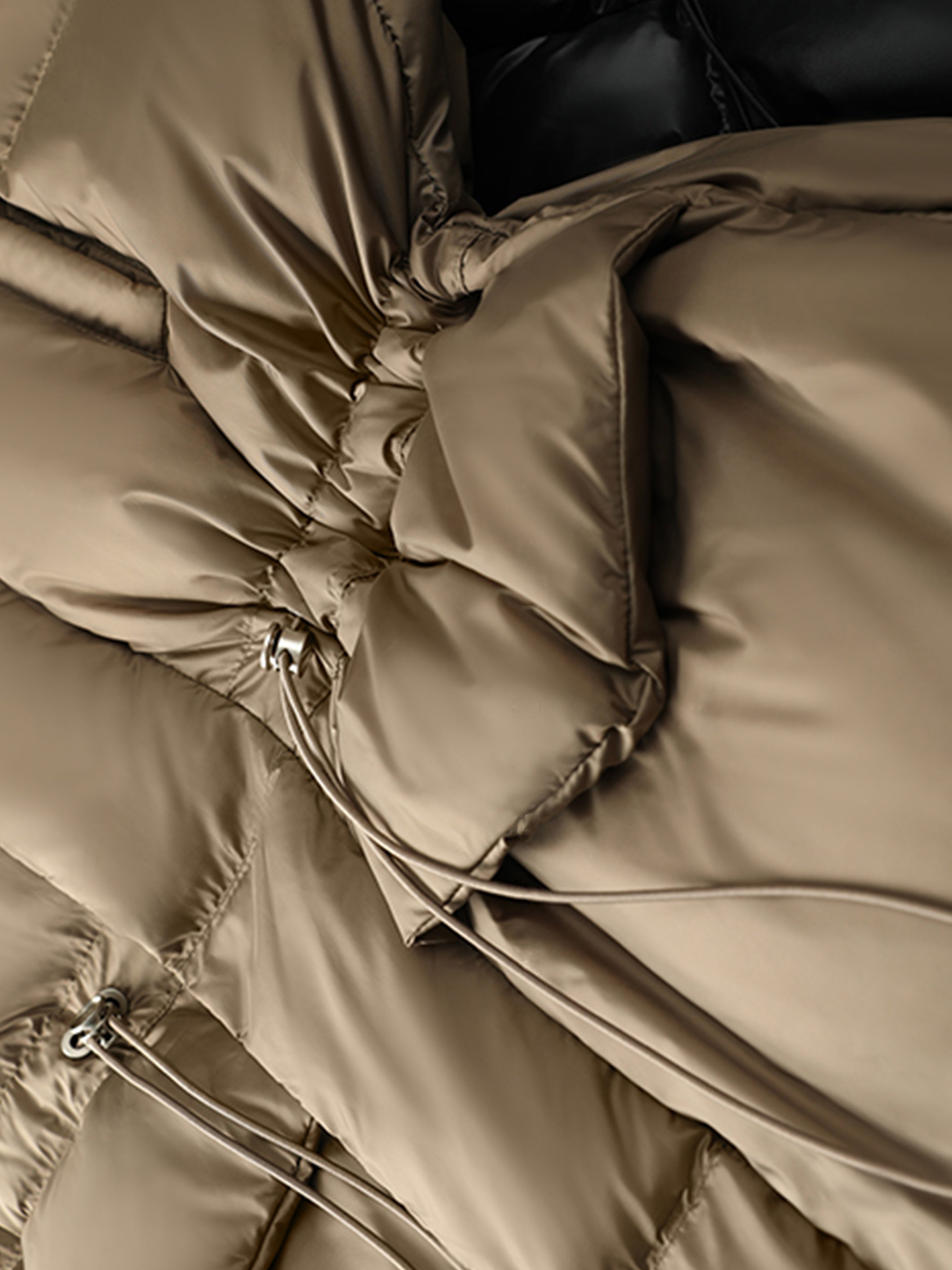 White Duck Down Hooded Puffer Coat – Drawstring Waist, Warm Thickened Loose Fit Winter Jacket for Women