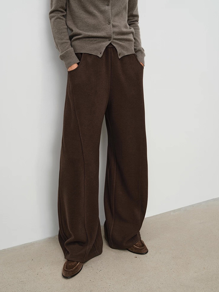 Warm Acetate-Wool Knit Athflow Relaxed Banana Pants for Women – Elastic Waist Twisted-Seam Winter Trousers