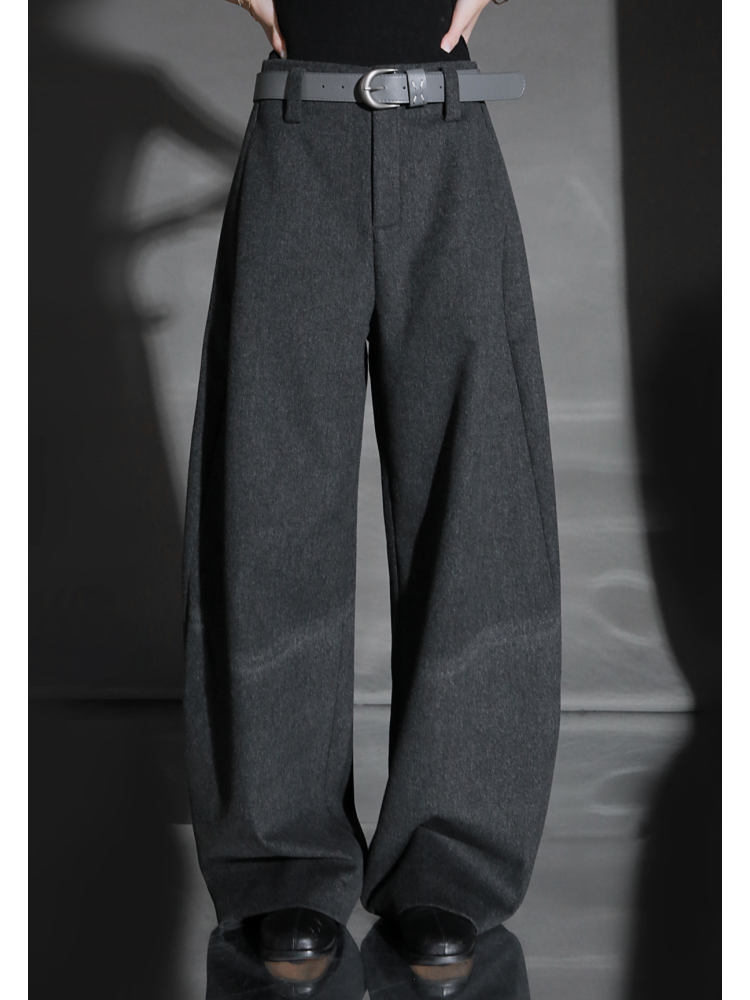 Fashion Belted Tapered Wool Trousers for Women – Elegant Cocoon Silhouette Long Suit Pants