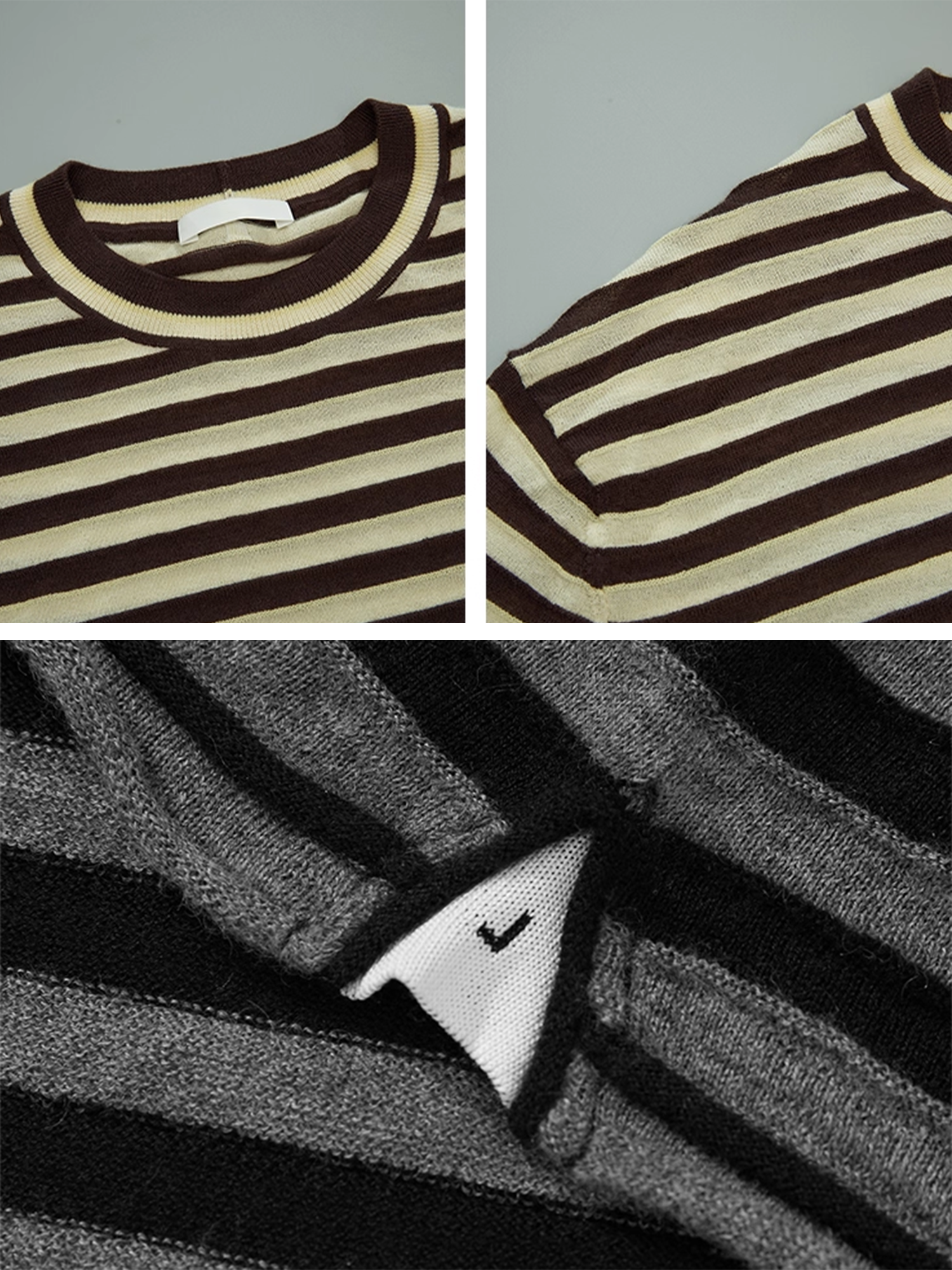 Minimalist Wool Striped Base Layer Top for Women – Coffee Brown & Soft Pink Fashion Knit