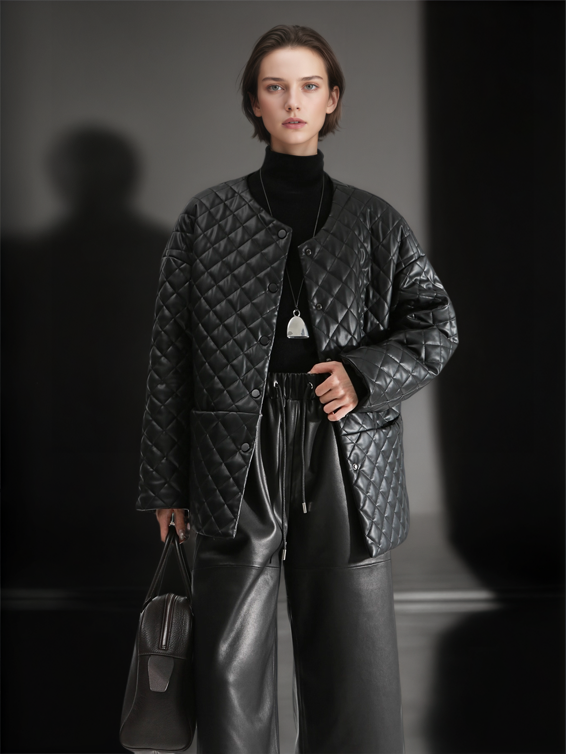 Women’s Genuine Sheepskin Culottes | Cropped Wide-Leg Leather Pants with Elastic Waist, Casual Office Style