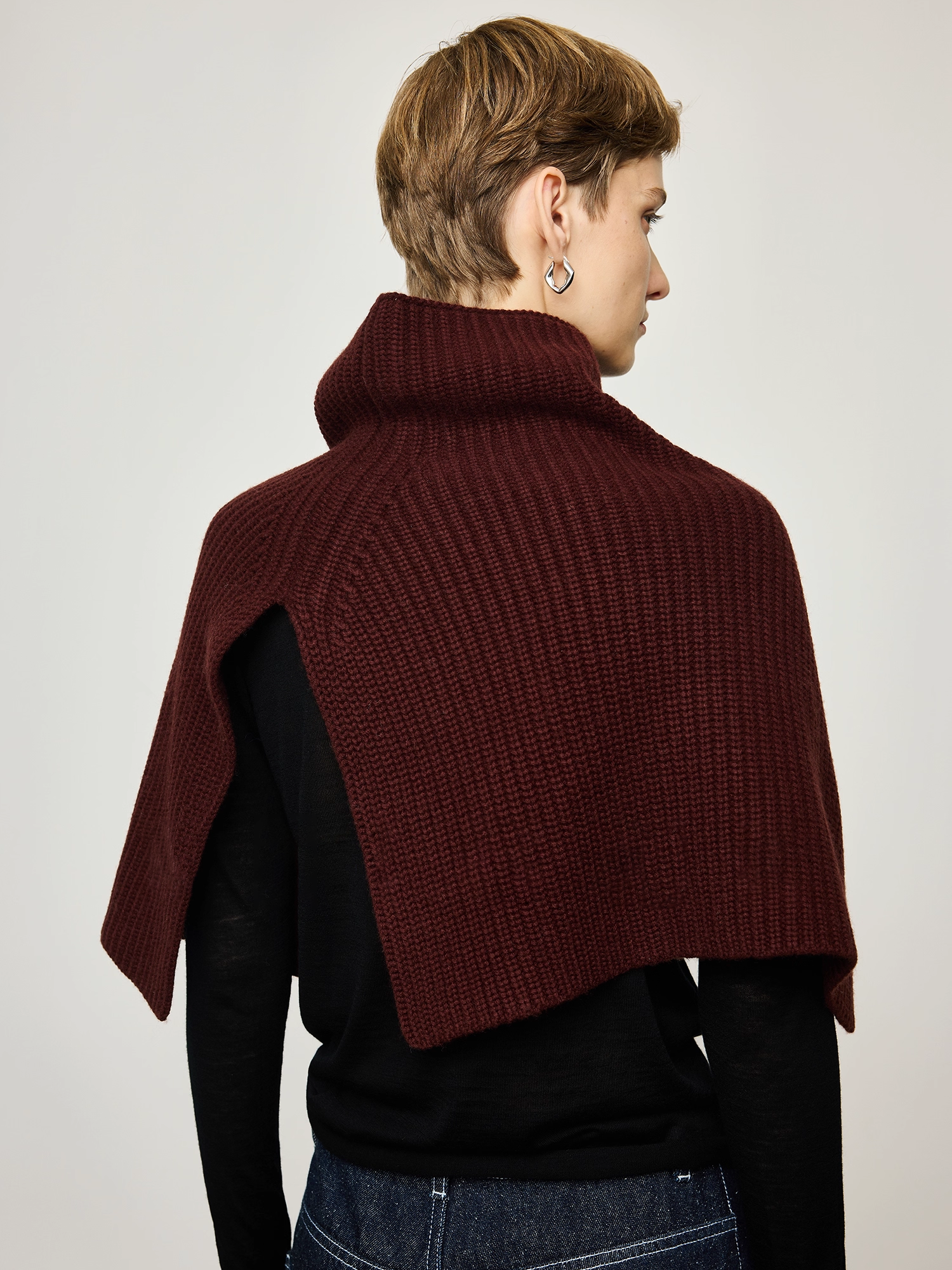 Italian Wool-Cashmere Turtleneck Split Knit Shawl Scarf | Multi-Style Wrap Accessory