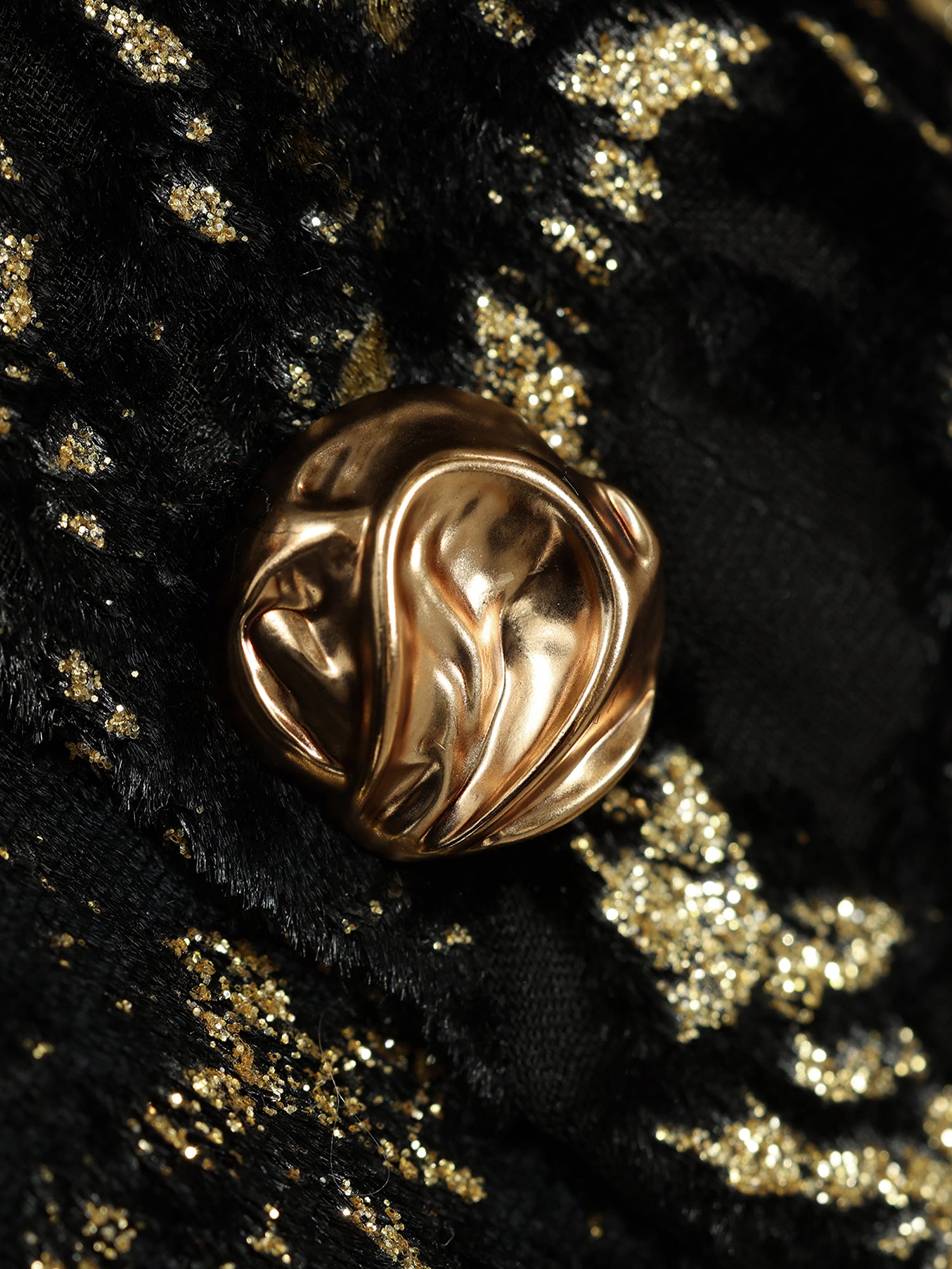 Party Gilded Velvet Burnout Blouse – High-Density Foil Velvet, Deep V-Neck Tie Detail, Relaxed Fit Shirt