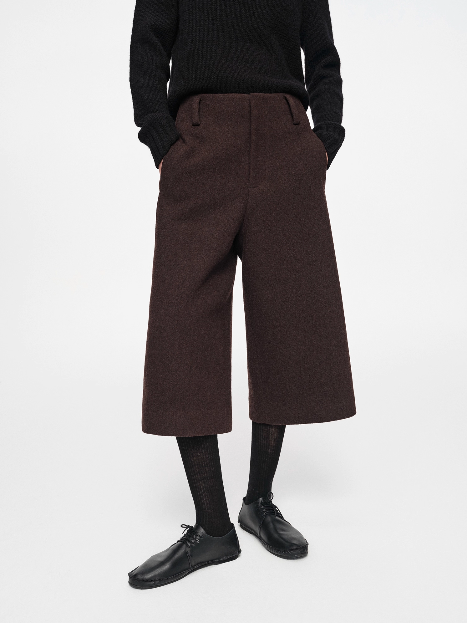 Vintage Wool-Blend Textured Air-Layer Cropped Straight-Leg Pants for Women – Double-Faced Fabric 7/8 Trousers