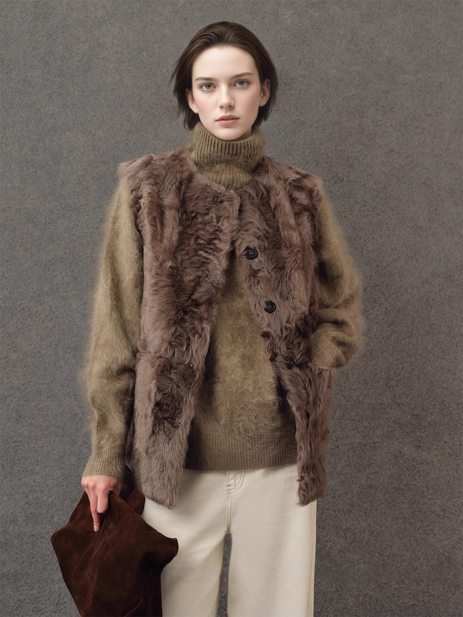 Heavyweight Brushed High-Neck Sweater for Women | Plush Fleece-Like Texture Winter Knit Pullover