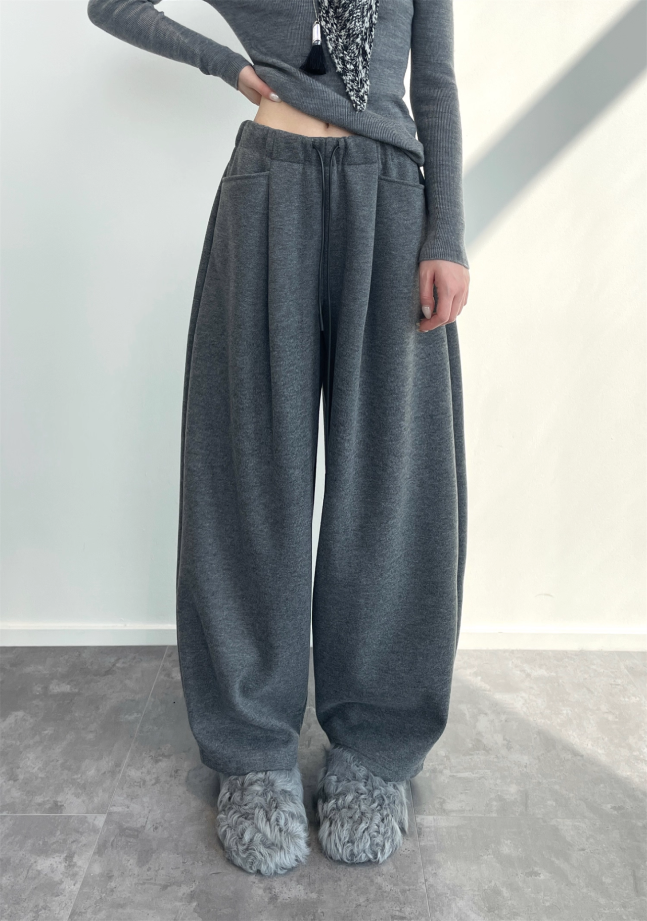 Women’s Acetate Wool Wide-Leg Pants | Fleece-Lined Loose Fit Woolen Trousers for Winter