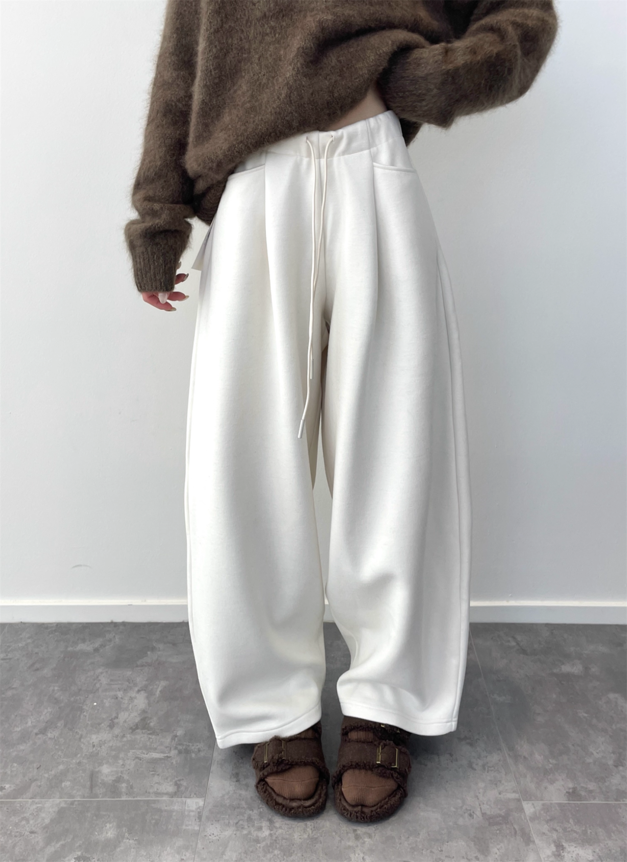 Women’s Acetate Wool Wide-Leg Pants | Fleece-Lined Loose Fit Woolen Trousers for Winter
