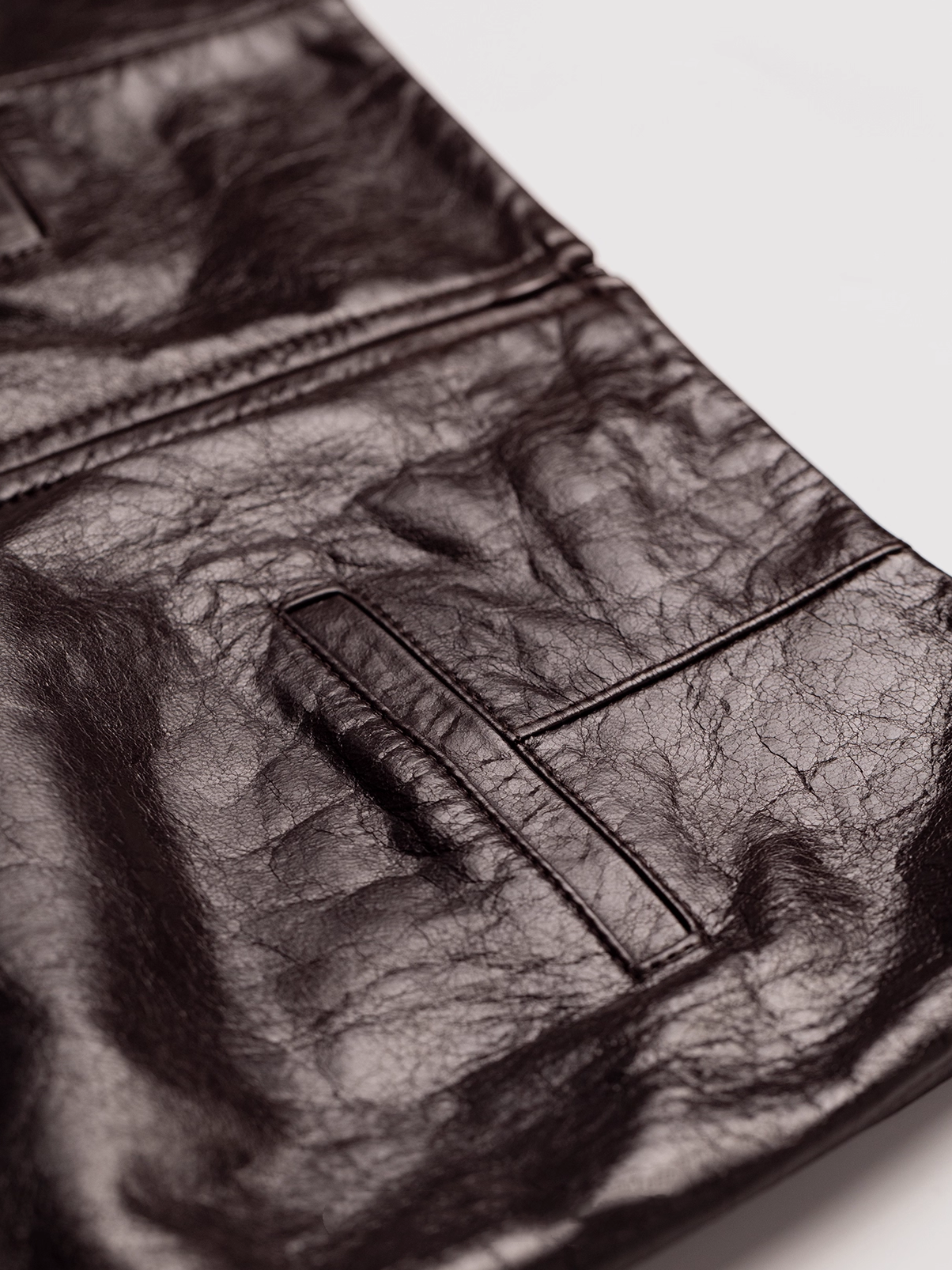 European Vegetable-Tanned Oiled Sheepskin Pencil Skirt | Split Hem Cross-Panel Leather Midi Skirt