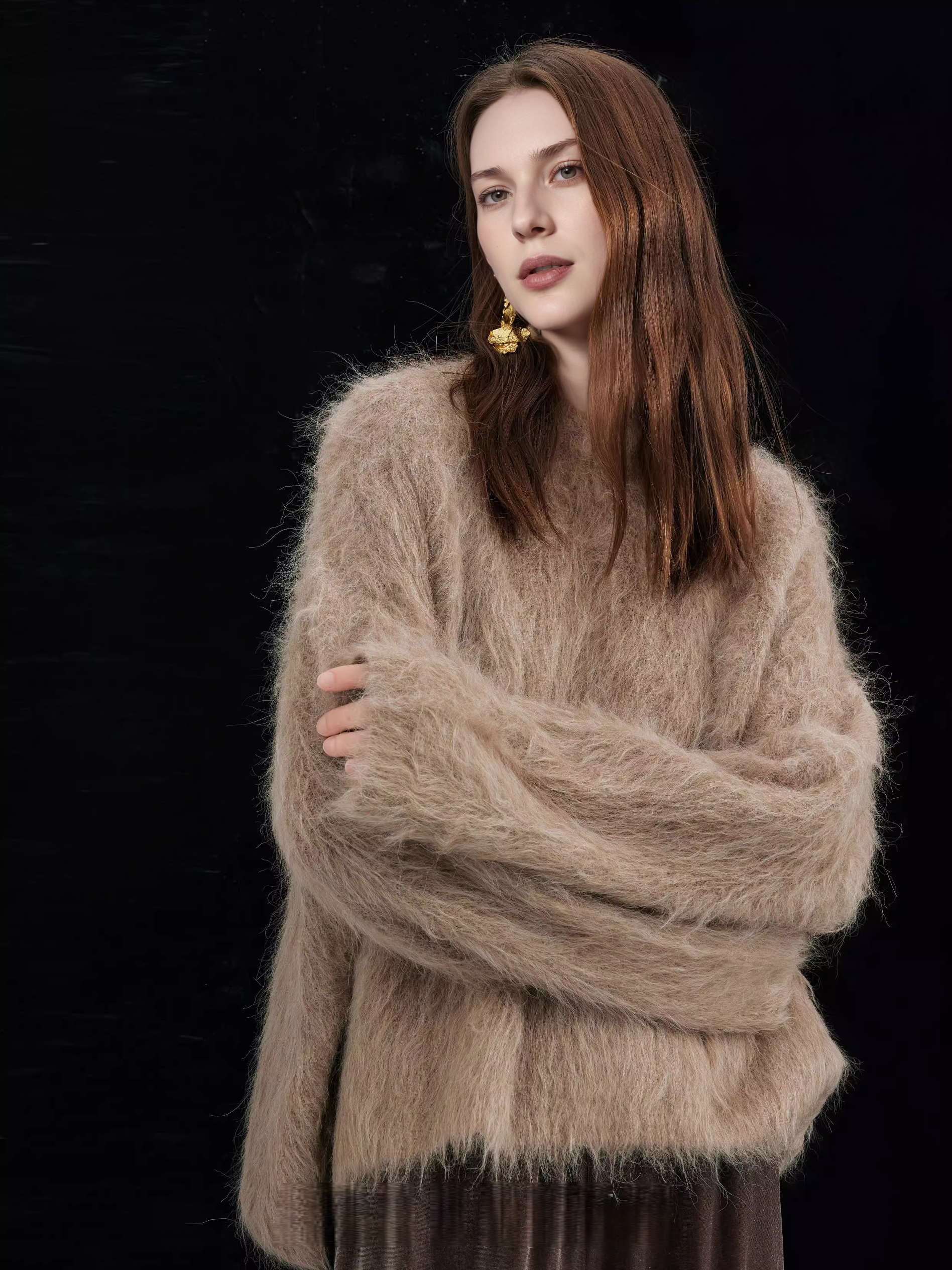 Alpaca-Blend Brushed Knit Sweater for Women | Soft Fuzzy Relaxed-Fit Pullover