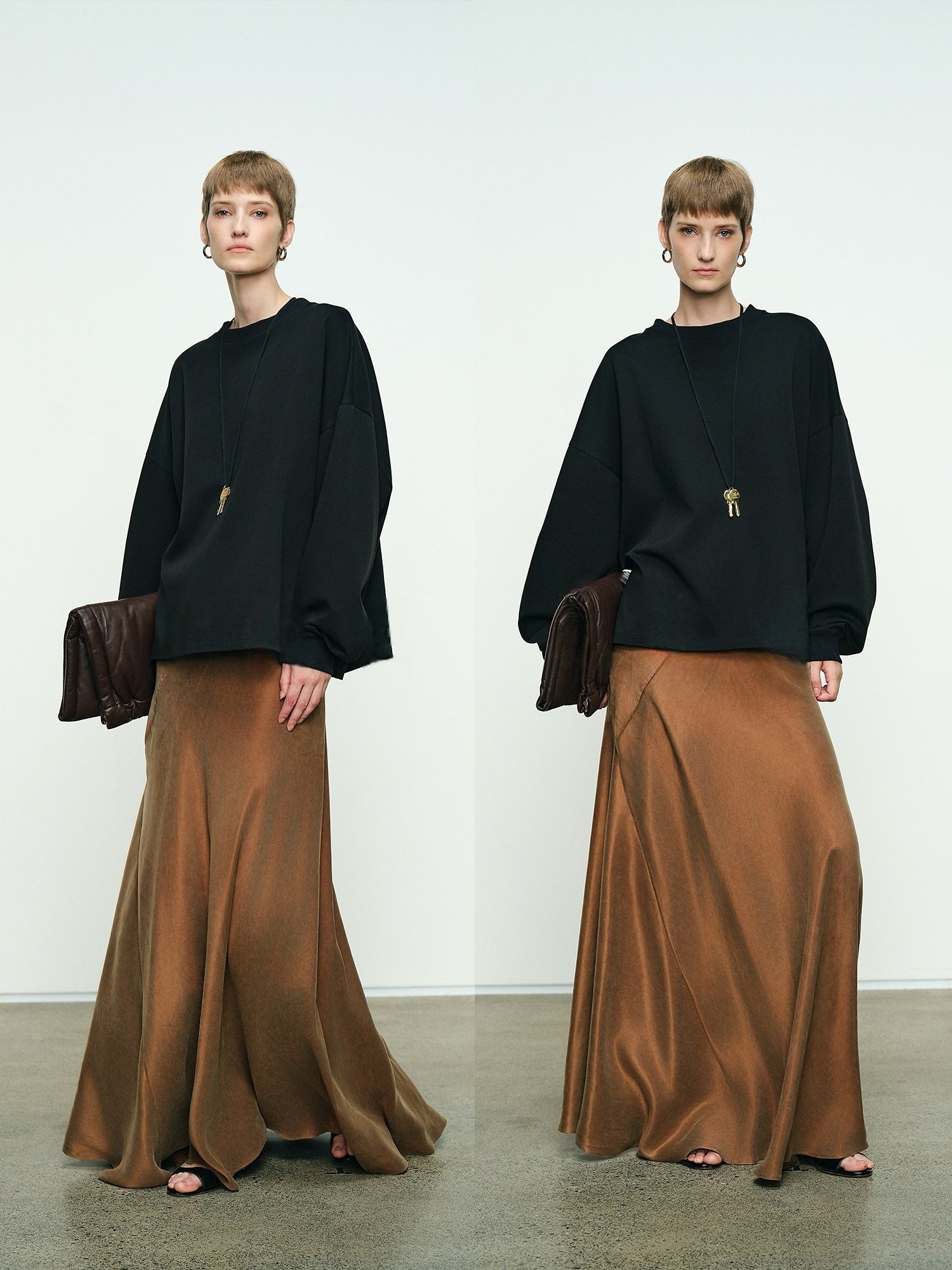 Matte Velvet-Like Copper Ammonia Fish Tail Midi Skirt - Soft Washed Comfort for All-Day Wear