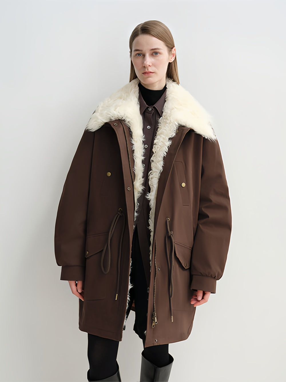 Mid-Length Down Parka with Detachable Wool Collar — Warm 90% Goose Down Fishtail Coat for Women