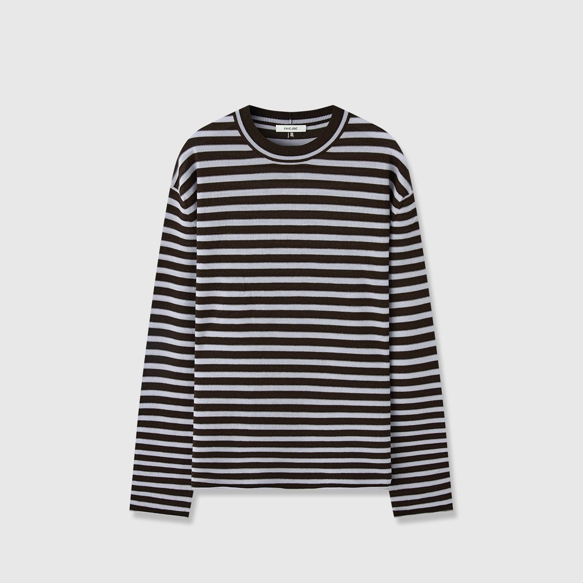 Minimalist Wool Striped Base Layer Top for Women – Coffee Brown & Soft Pink Fashion Knit