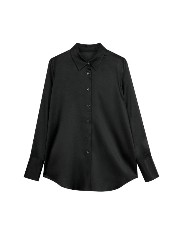 Women's Heavyweight Mulberry Silk Shirt – Relaxed-Fit Solid Color Collared Silk Blouse