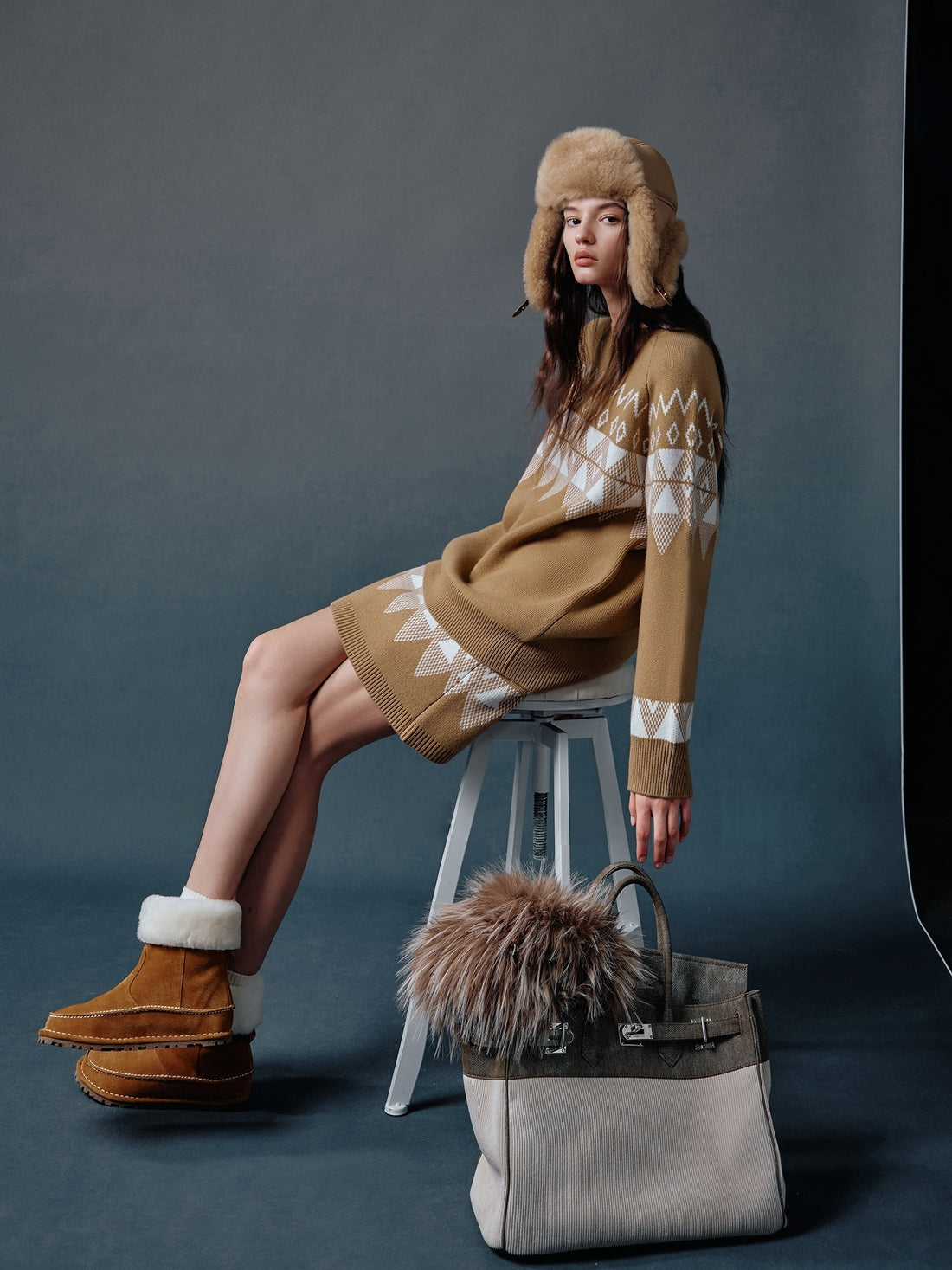 Nordic Vintage Fair Isle Jacquard Color-Block Wool Sweater & Knit Set - Round Neck, Heavy Embroidery