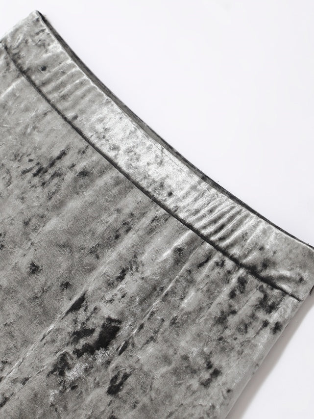 Luxury 100% Acetate Diamond-Velvet Skirt for Women — Bias-Cut Draped Fishtail French-Style Midi Skirt