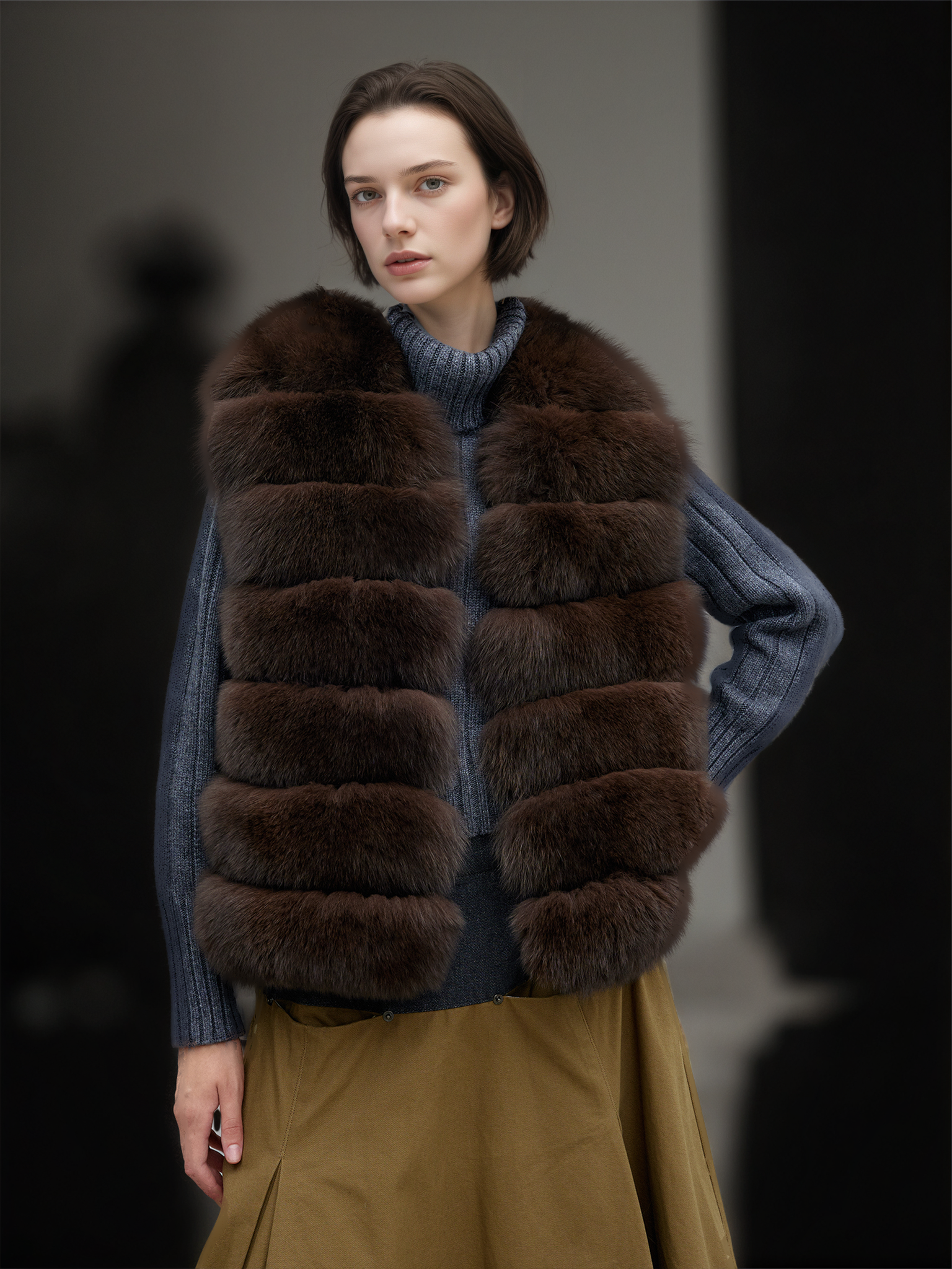 Women’s Fox Fur Vest | Mid-Length Slim Fit Winter Gilet Inspired by Finnish Saga Furs Style