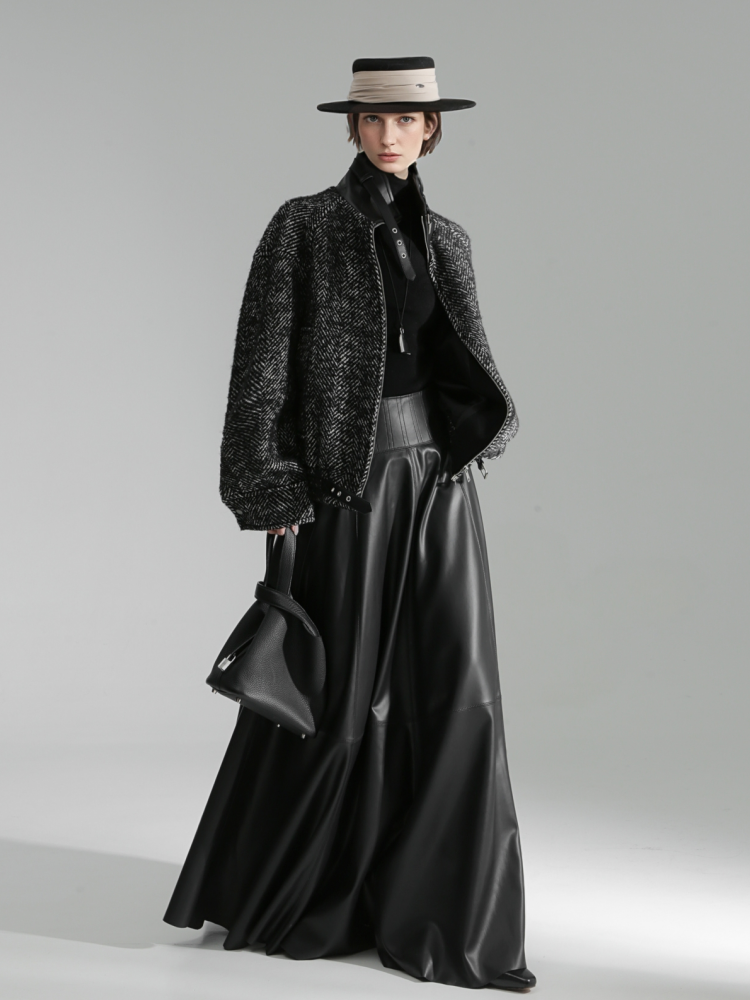 Majestic Black Lamb Leather Maxi Skirt