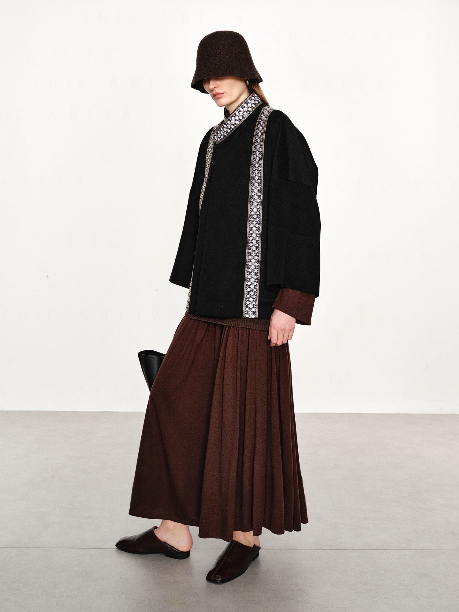 20% Cashmere Embroidered Double-Faced Wool Coat for Women – Short Wool Blend Overcoat