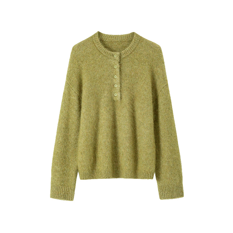 Relaxed Fit Henry Neck Alpaca Wool Sweater for Women – Cozy Loose Pullover with Soft, Luxurious Feel