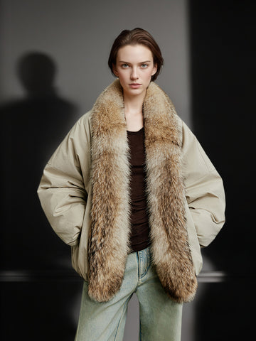 Hungarian White Goose Down Parka with Detachable Fur Trim (Raccoon/Fox) – Snow Mountain Style Winter Coat