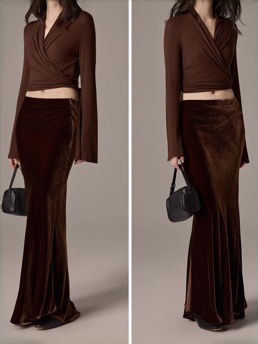 100% Silk Velvet Midi Skirt – French Vintage Slimming Mermaid Skirt with Side Slit