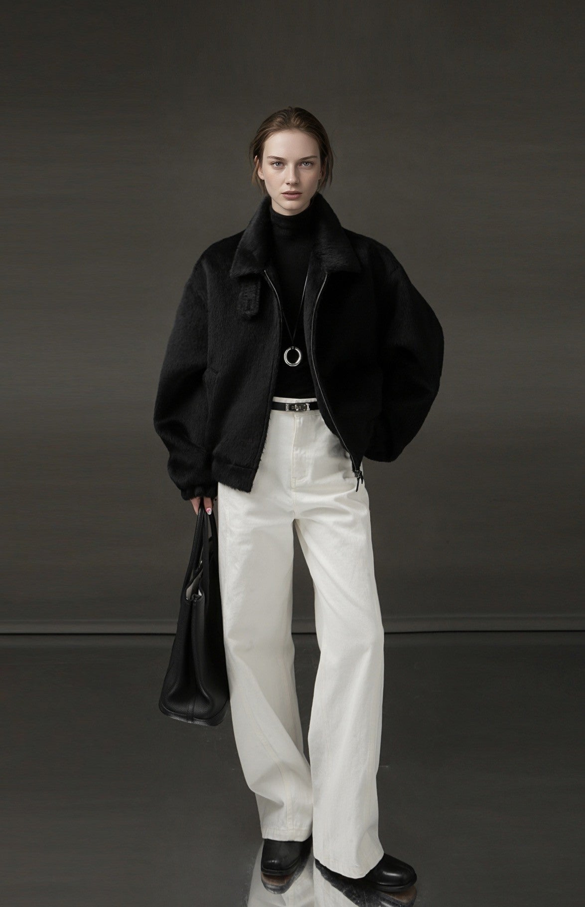 Vintage Harrington Jacket for Women – Luxury Suri Alpaca Wool Coat with Soft Textured Finish