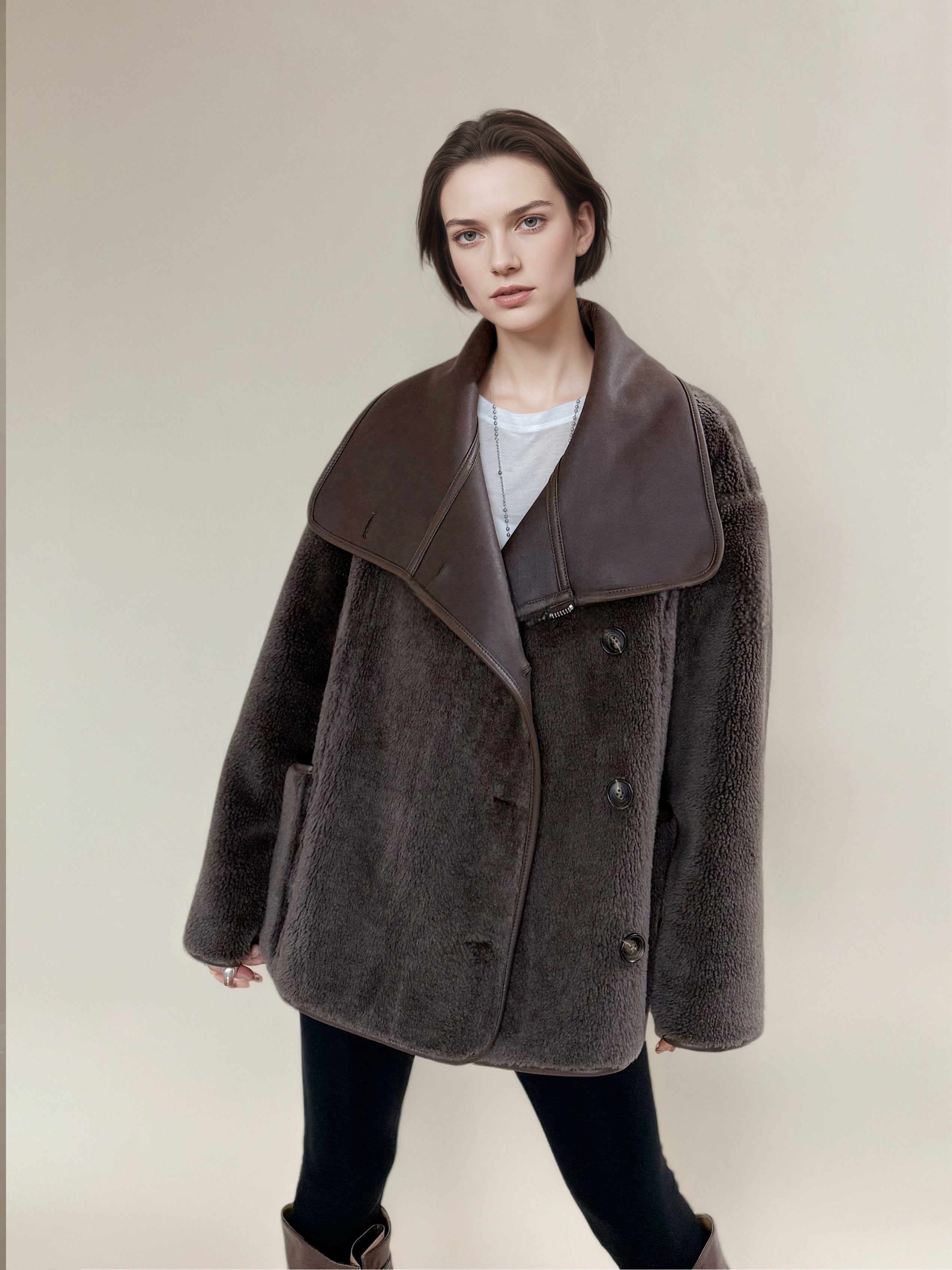 Reversible Faux Suede Coat for Women | Shearling-Lined Winter Lapel Jacket