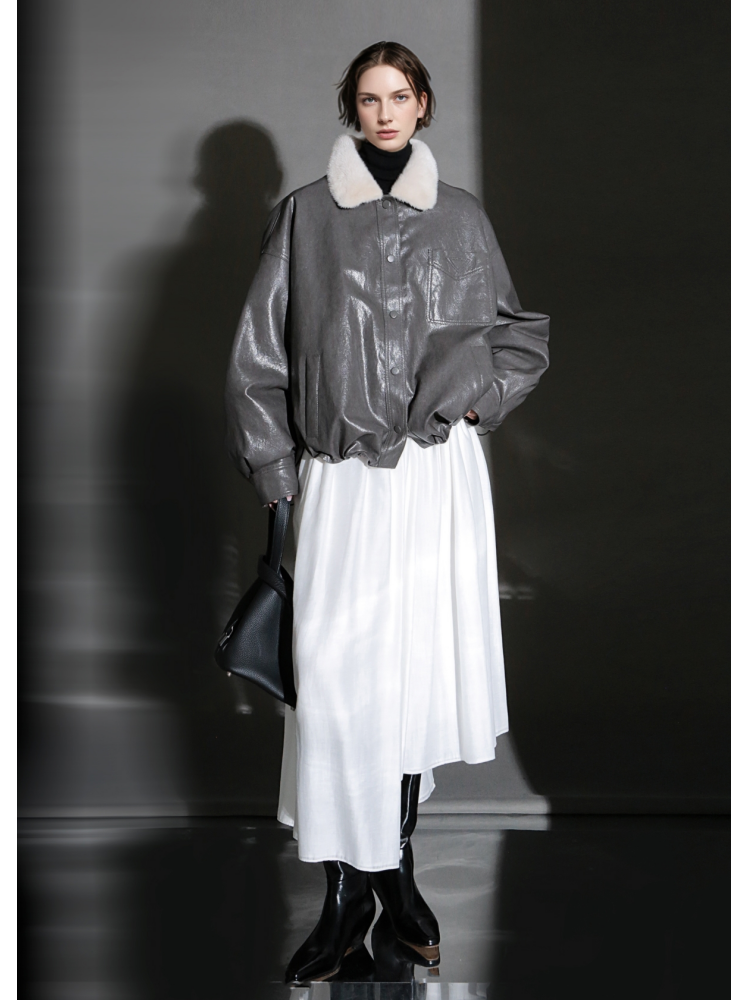 Luxury Sheepskin Down Jacket – Short Oil-Wax Leather Coat with Mink Fur Collar & Goose Down Fill, Winter Outerwear