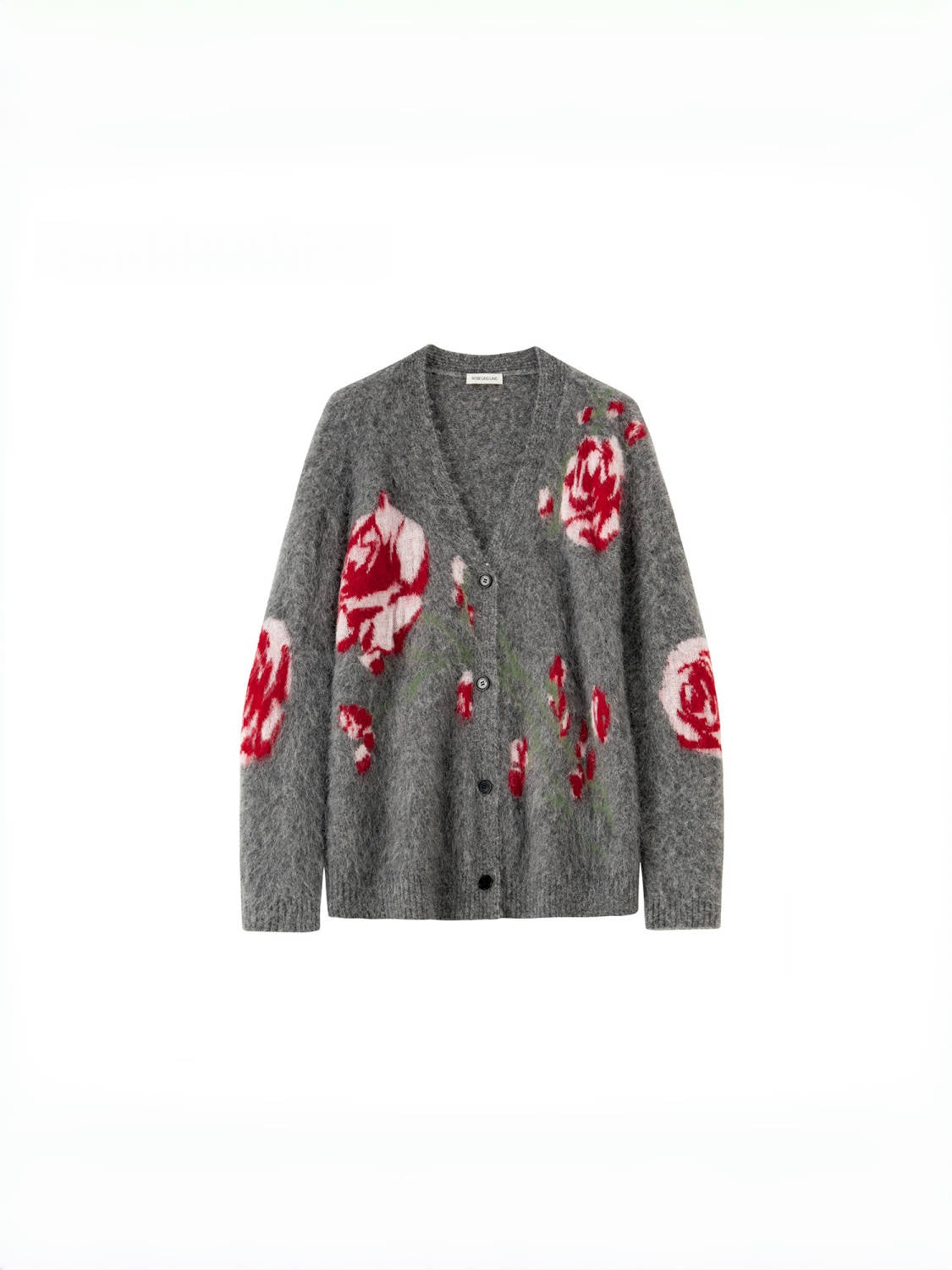 Luxury Alpaca Rose Jacquard Cardigan & Mermaid Skirt – Relaxed Fit (Sold Separately)