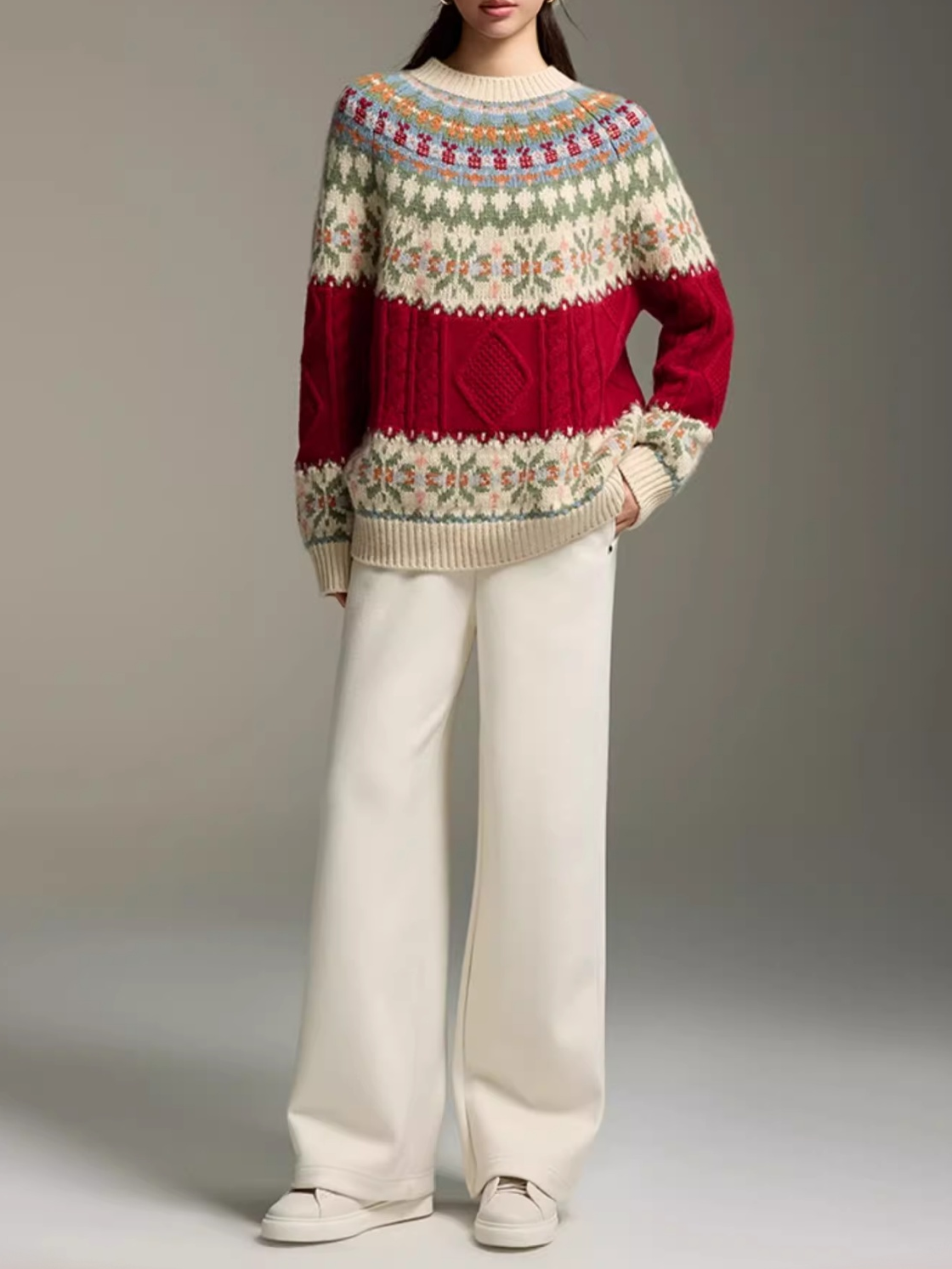 Fair Isle Wool-Cashmere Christmas & New Year Sweater for Women – New Autumn Winter Knit Top