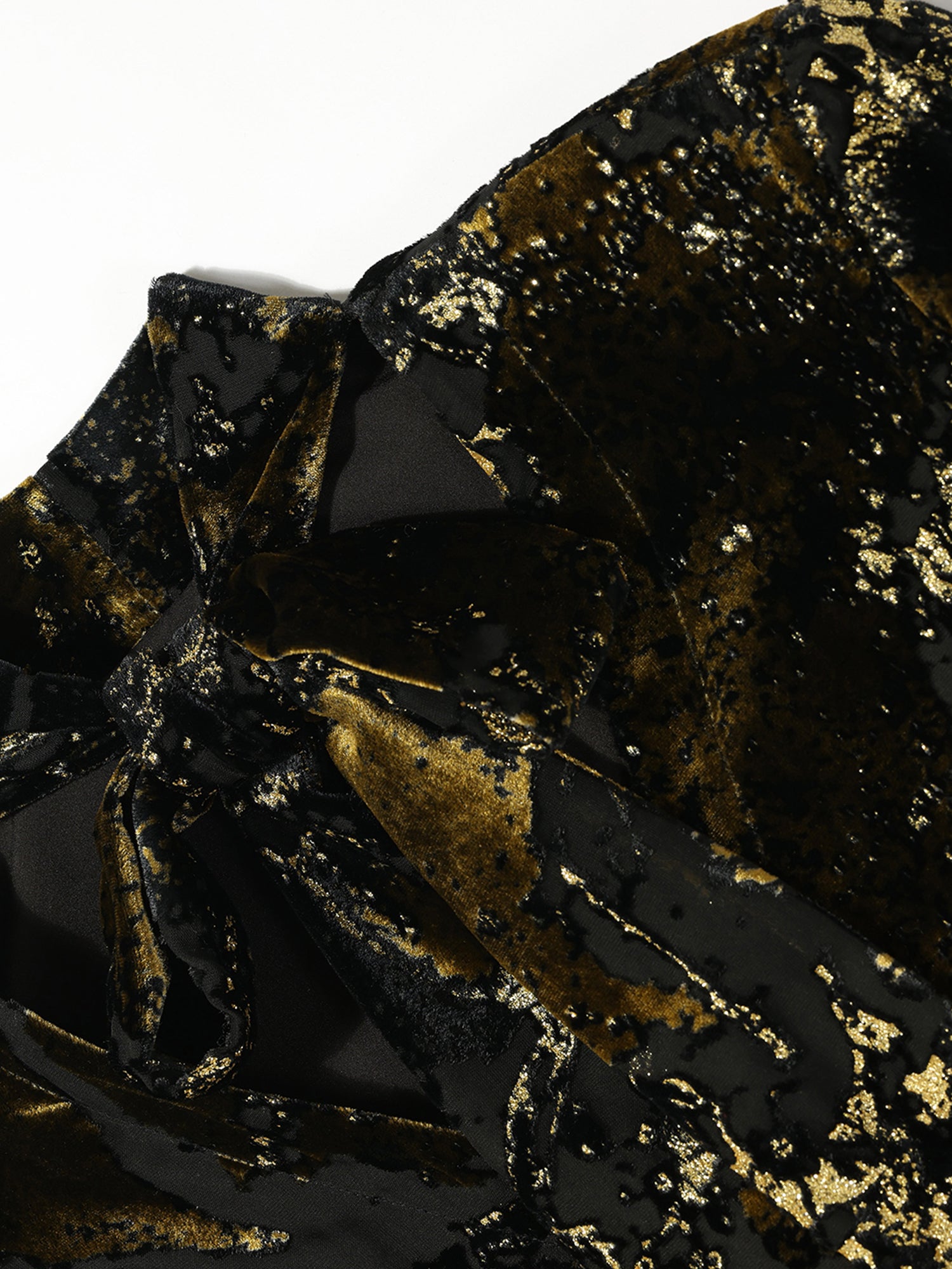 Party Gilded Velvet Burnout Blouse – High-Density Foil Velvet, Deep V-Neck Tie Detail, Relaxed Fit Shirt