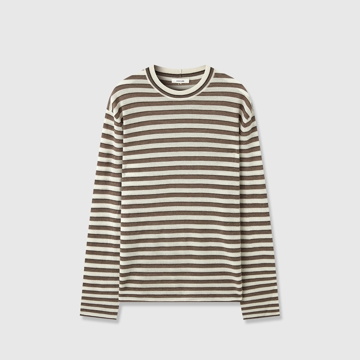 Minimalist Wool Striped Base Layer Top for Women – Coffee Brown & Soft Pink Fashion Knit