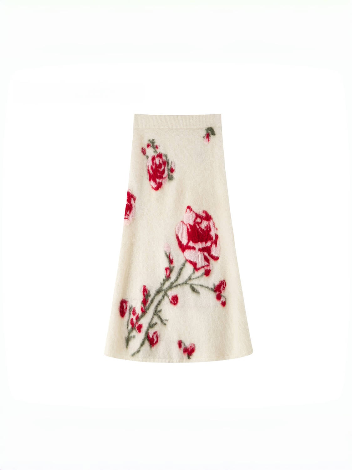 Luxury Alpaca Rose Jacquard Cardigan & Mermaid Skirt – Relaxed Fit (Sold Separately)