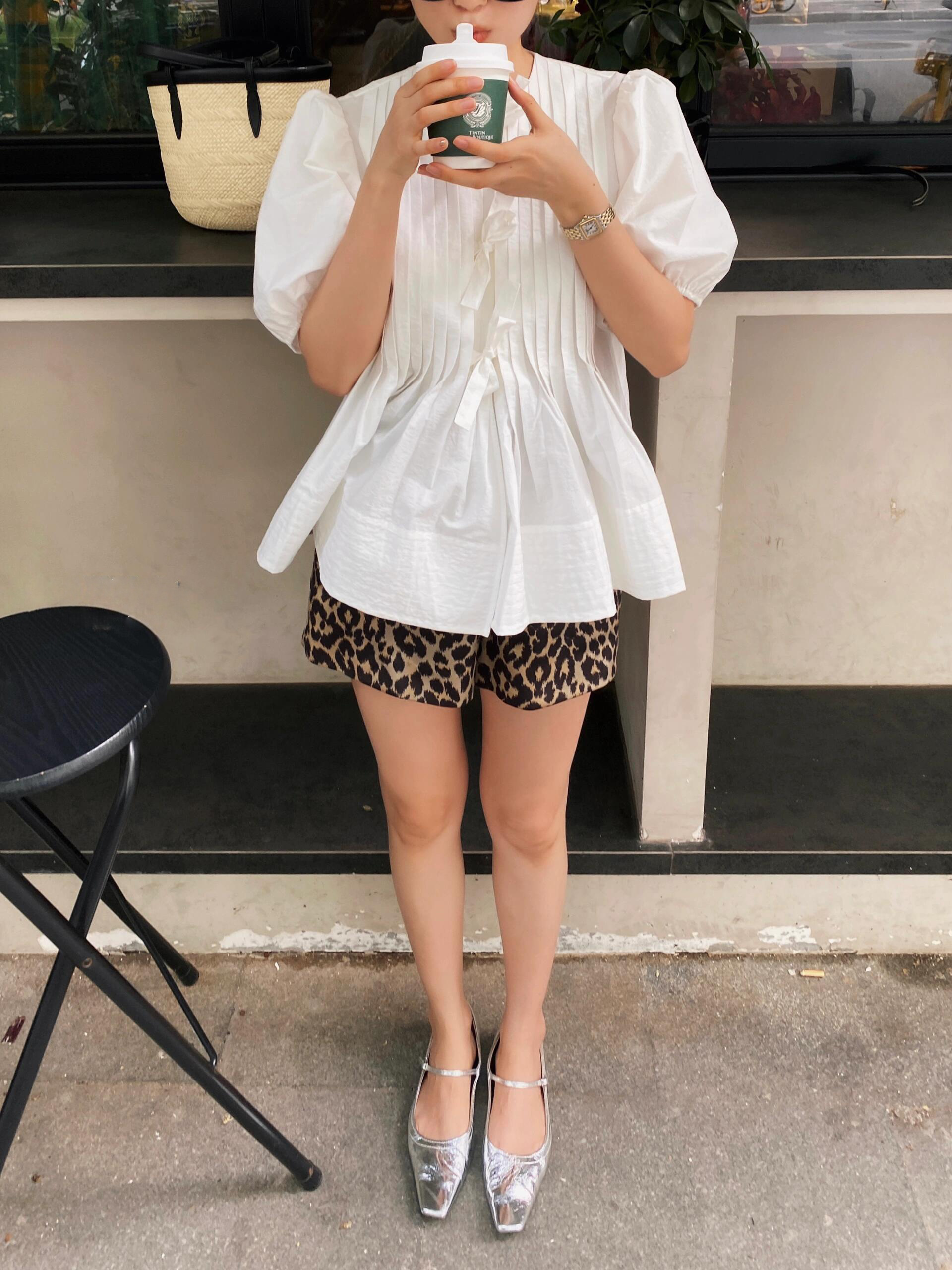 Women’s Cotton Puff Sleeve Top – French Bow Pleated Shirt, Casual Summer Commuter Style