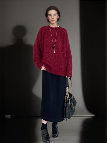 Women’s Premium Mohair Alpaca Wool Sweater | Soft Brushed Knit Pullover with Sequin Yarn for Winter