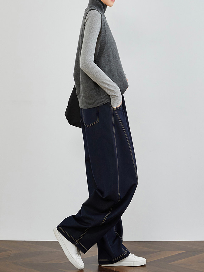 High-Quality Faux Denim Women's Loose Fit Banana Jeans – Elastic Waist Tall Extended Wide-Leg Scythe Pants