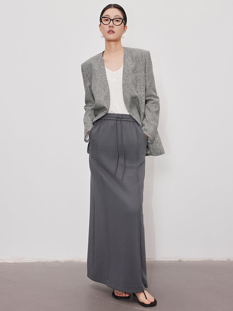 Old Money Minimalist Linen Blazer | Oversized Structured Grey Jacket for Women's Commuter Casual Style