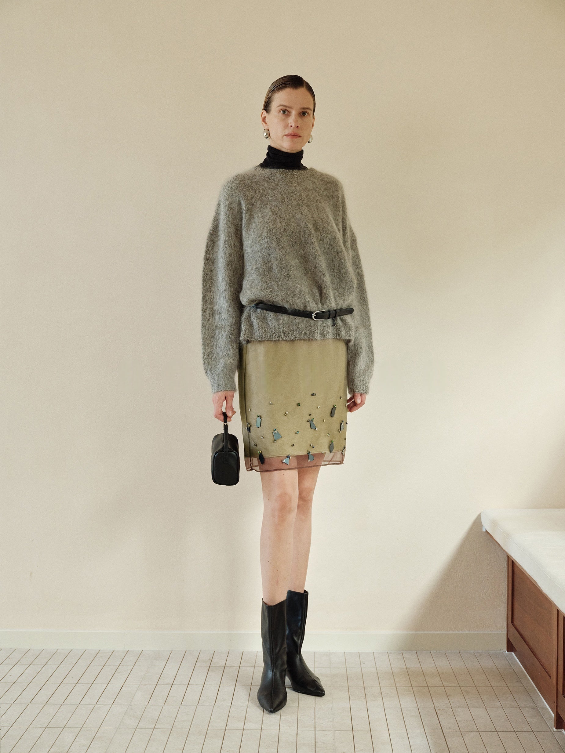 Handmade Beaded Japanese Acetate Double-Layer Skirt | High-End Patchwork Short Midi Skirt for Women
