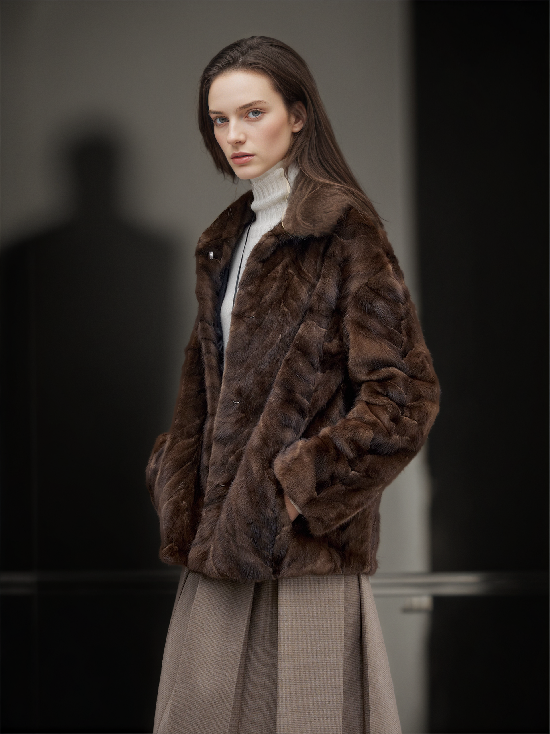 Women’s Short  Mink Fur Coat with Turn-Down Collar | Elegant Winter Jacket