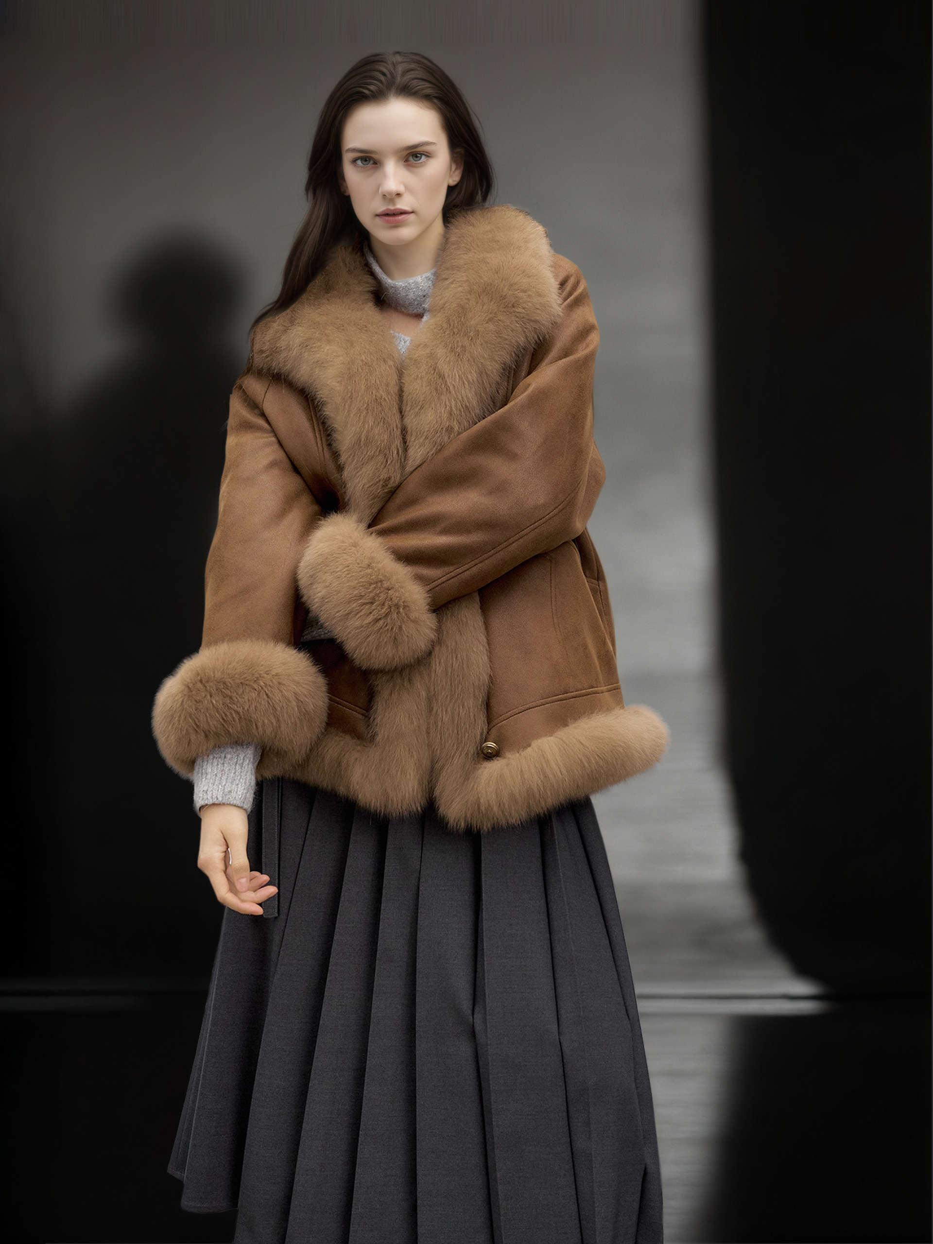 Women’s Mid-Length Down Coat with  Fox Fur Hood | 90% White Goose Down Winter Jacket