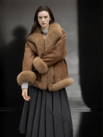 Women’s Mid-Length Down Coat with  Fox Fur Hood | 90% White Goose Down Winter Jacket