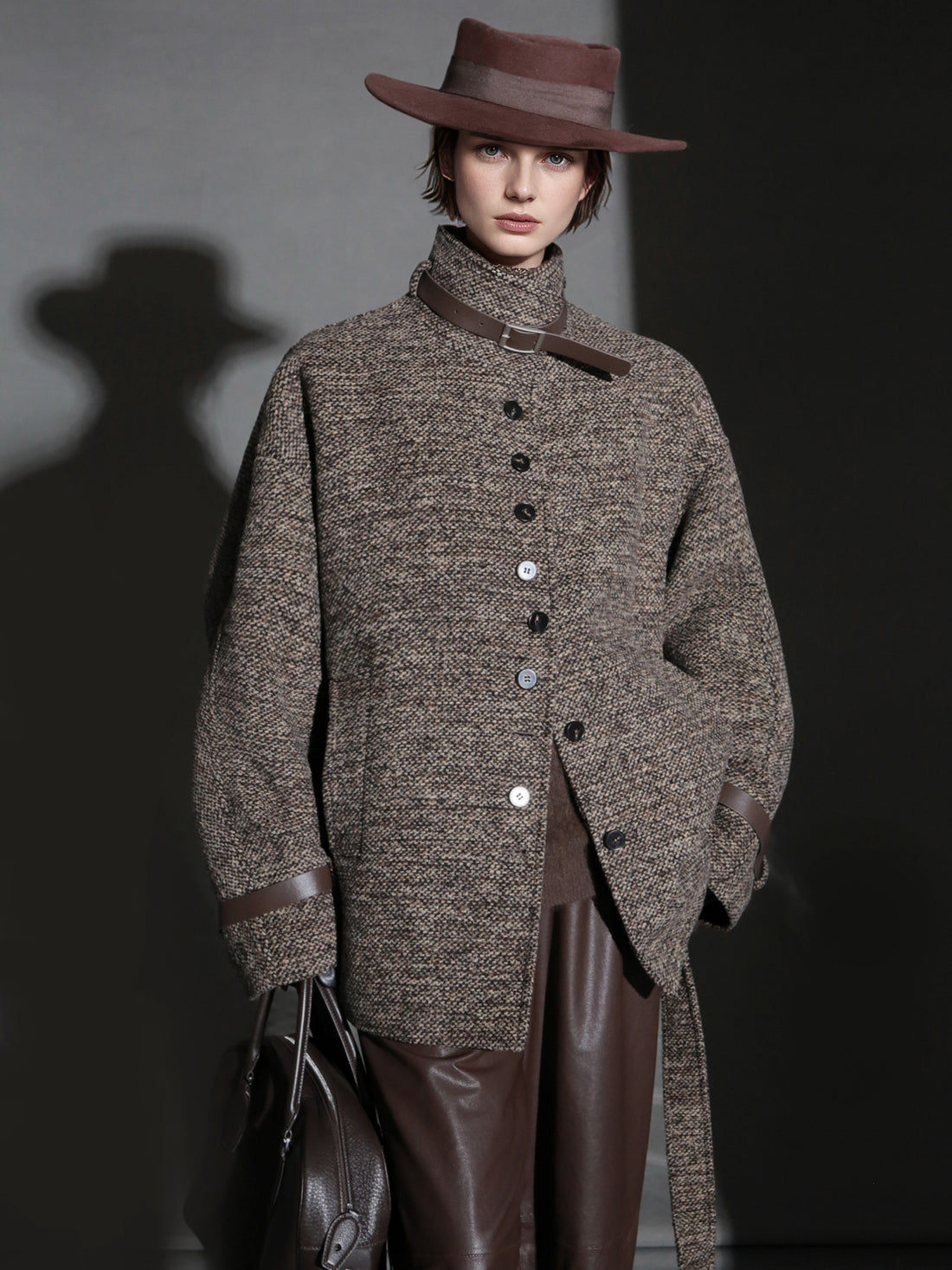 Vintage Stand Collar Wool Coat for Women – Saint Germain-Inspired Trim Design Double-Faced Wool Overcoat, Fall Winter Elegant Outerwear