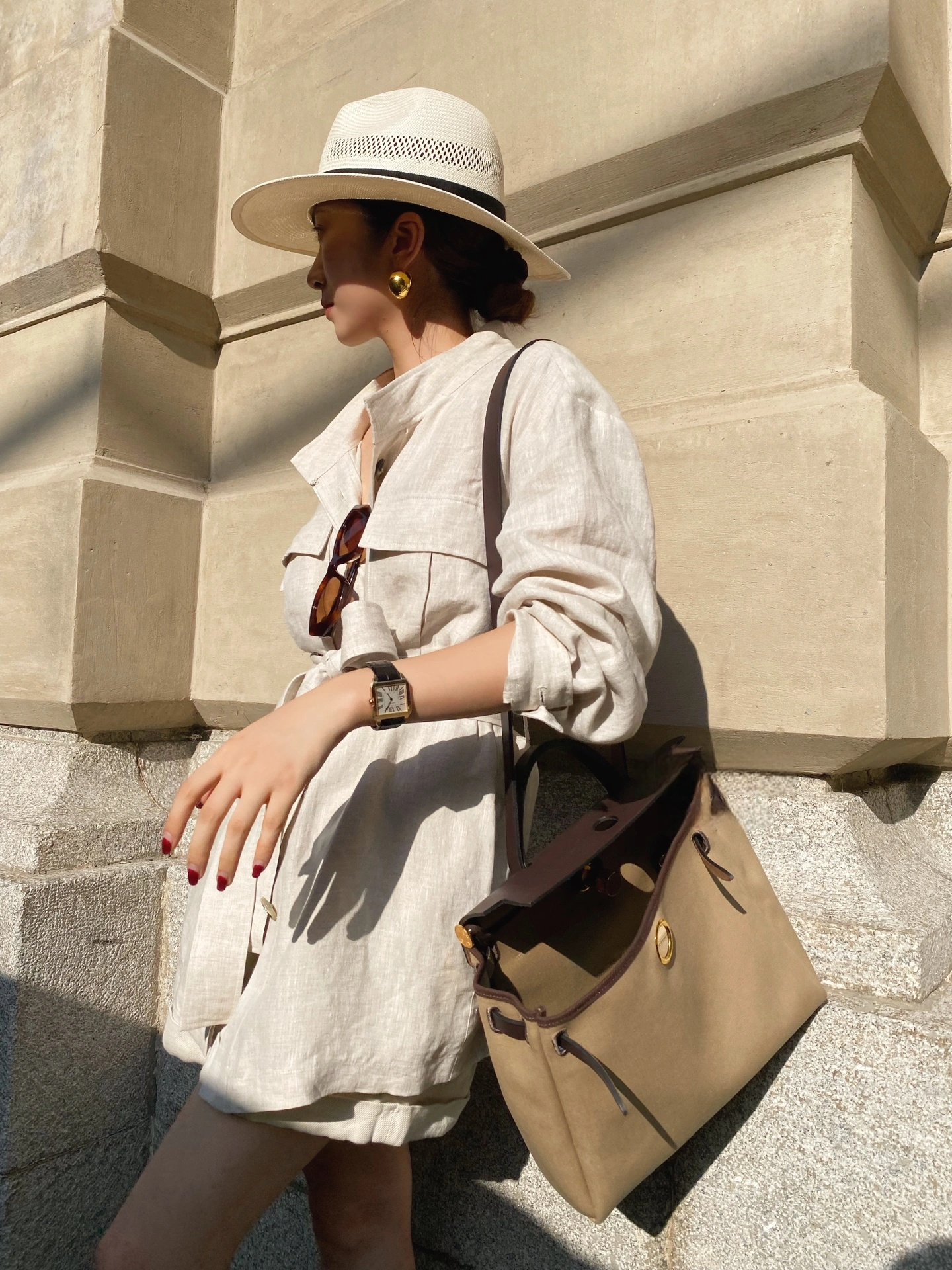 Old Money Style Linen Two-Piece Set for Women – Summer Tie-Front Shirt and Shorts, Retro High-End Look