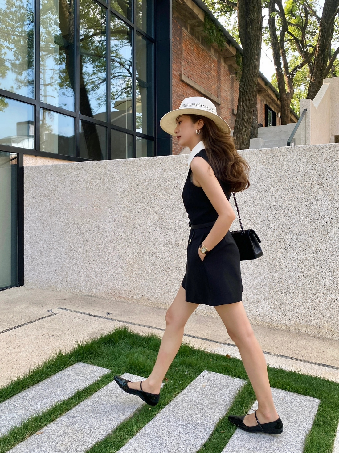 Spring Summer Sleeveless Patchwork Dress for Women – Slim Fit, Elegant, Age-Reducing Design